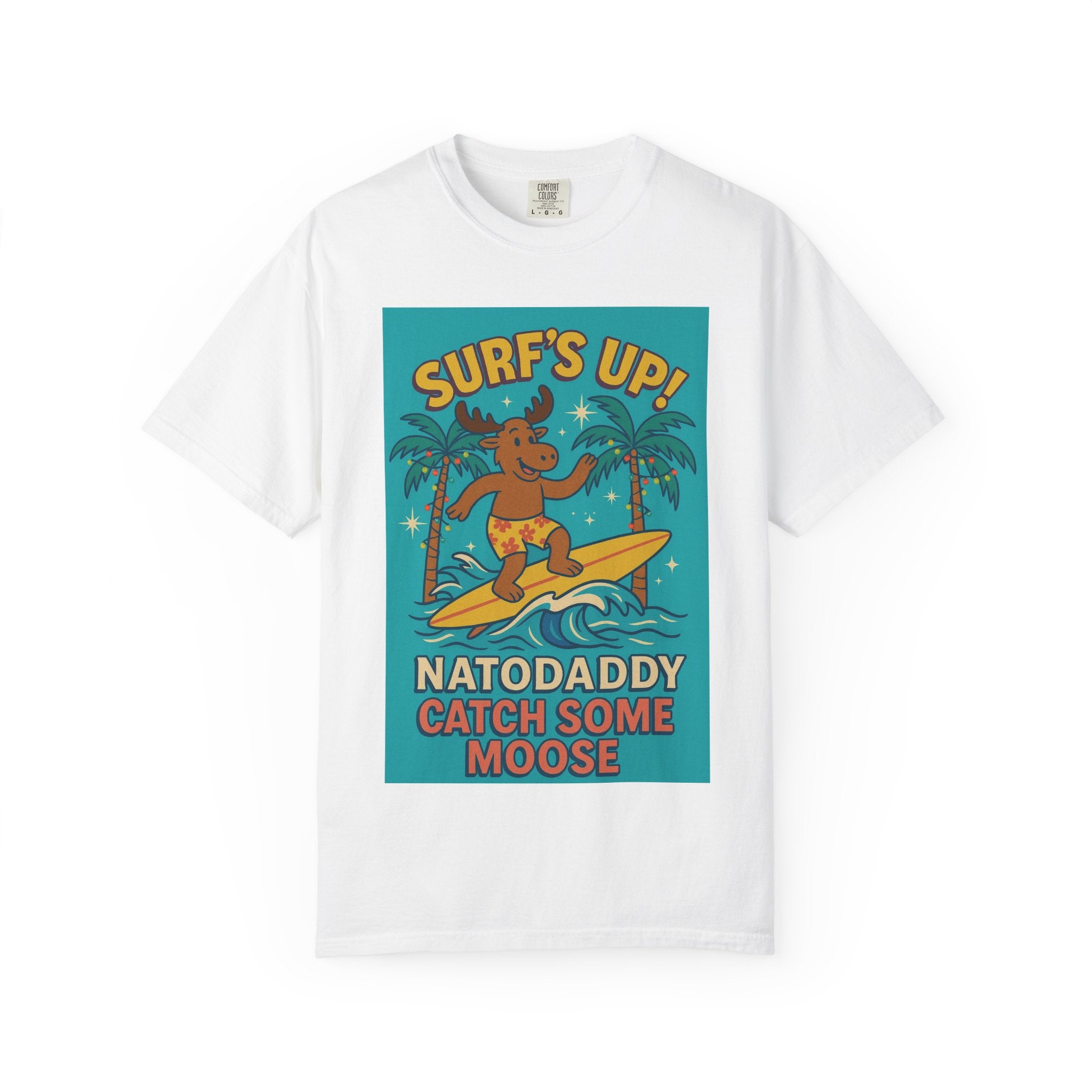 Surf's Up! Moose Surfing T-shirt - Fun Unisex Tee for Dads, Great for Summer, Beach Parties, Vacation, Father's Day, Casual Wear
