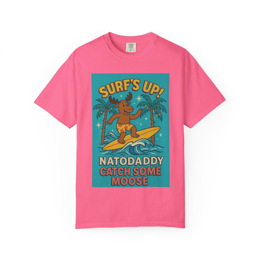 Surf's Up! Moose Surfing T-shirt - Fun Unisex Tee for Dads, Great for Summer, Beach Parties, Vacation, Father's Day, Casual Wear