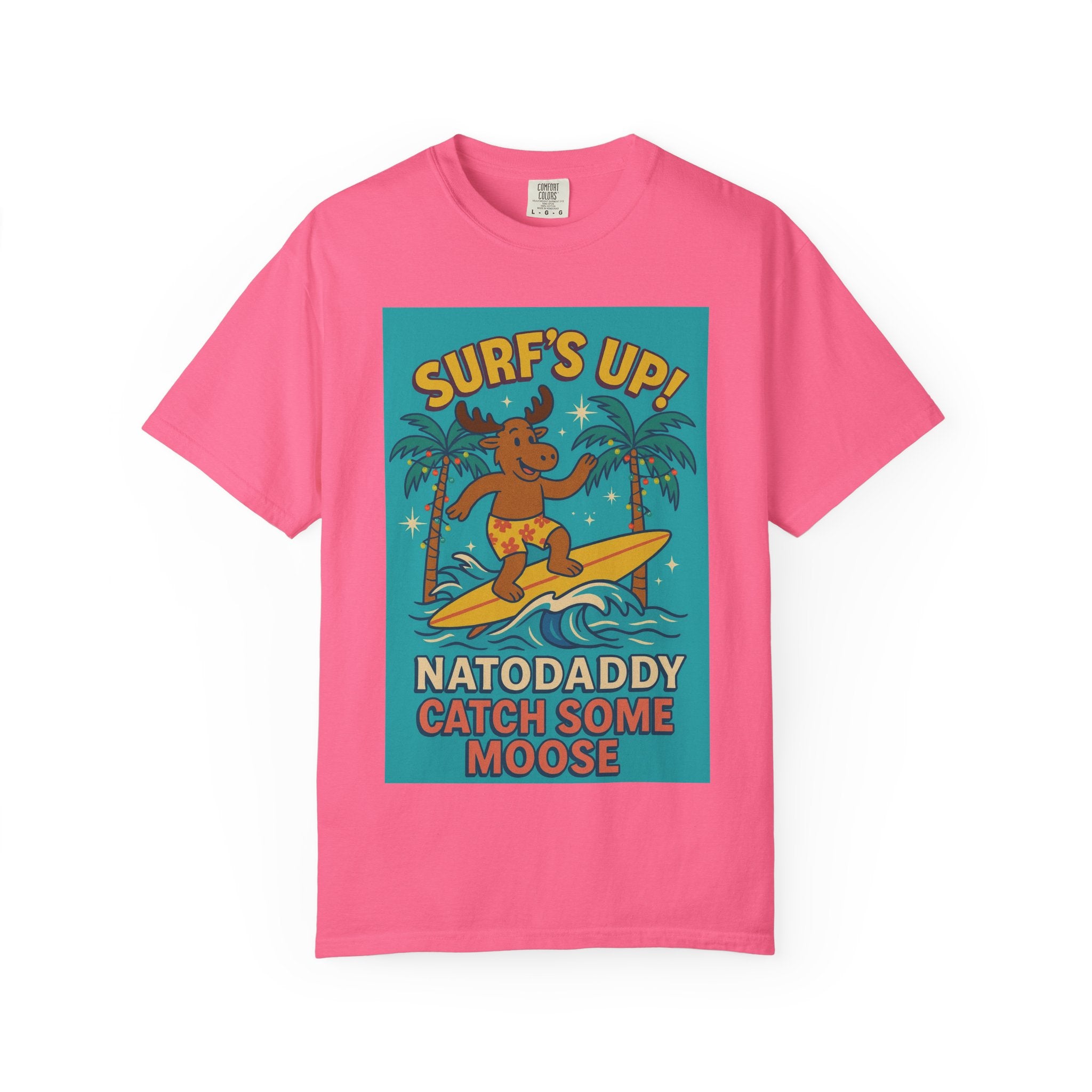 Surf's Up! Moose Surfing T-shirt - Fun Unisex Tee for Dads, Great for Summer, Beach Parties, Vacation, Father's Day, Casual Wear