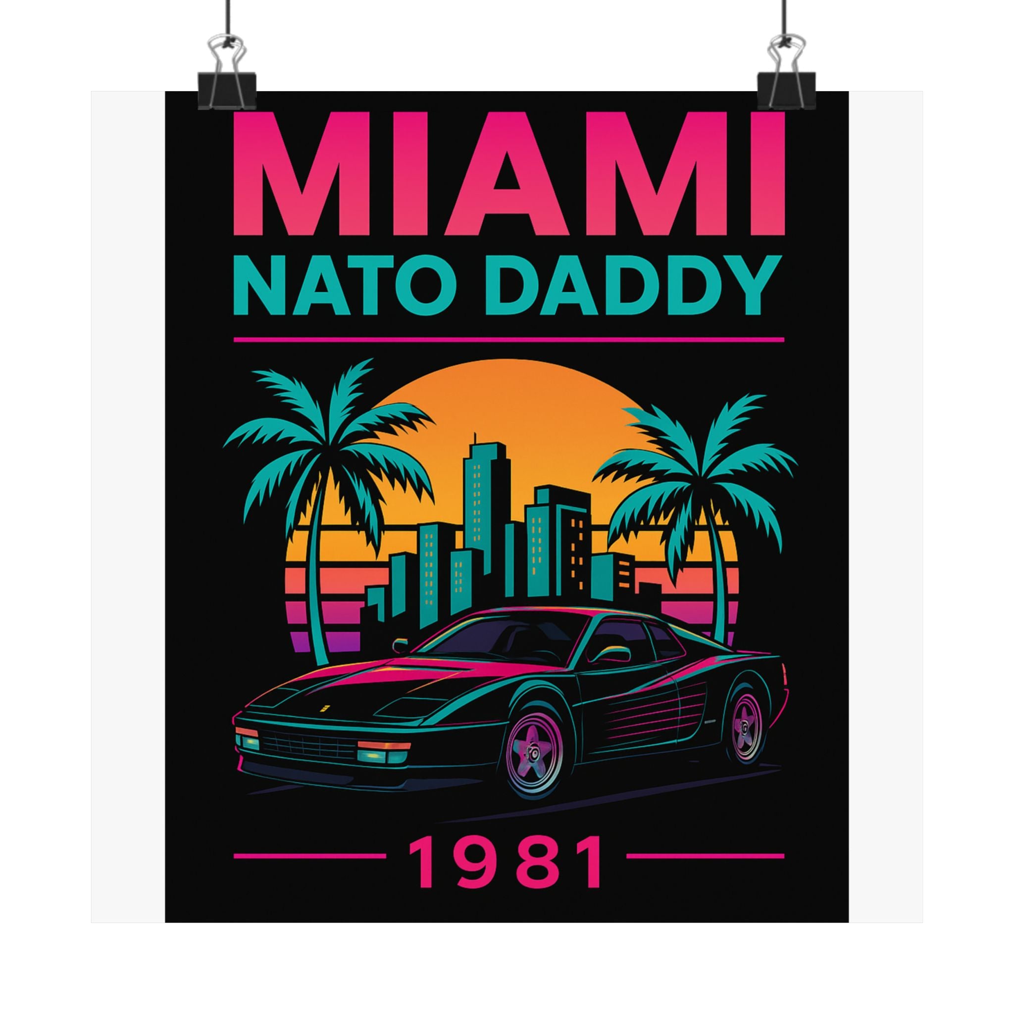 Retro Miami Car Poster, Vintage Wall Art, Tropical Decor, Gift for Car Lovers, Home Office Decoration