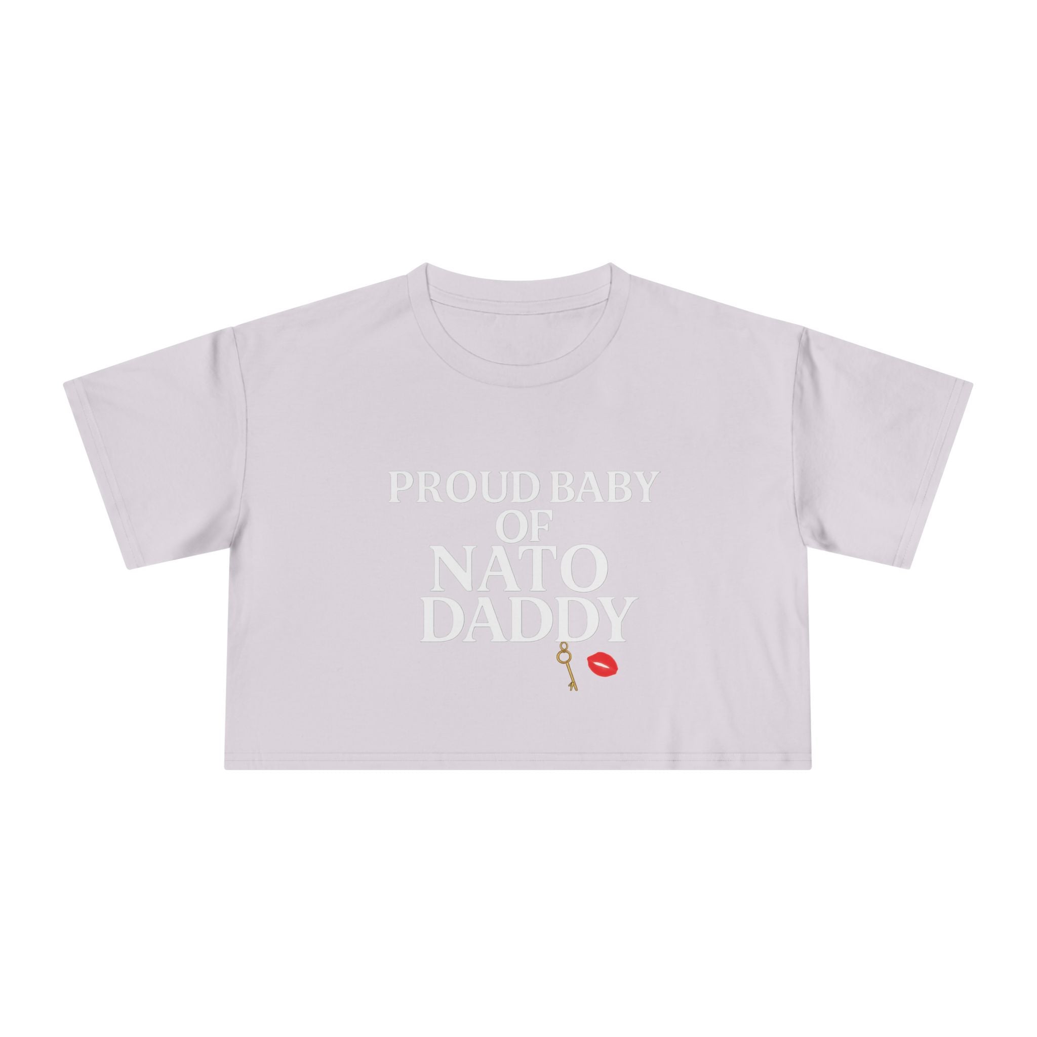 Proud Baby of NATO Daddy Women's Crop Tee, Trendy Graphic Top, Casual Comfort Wear, Cute Gift for Dads