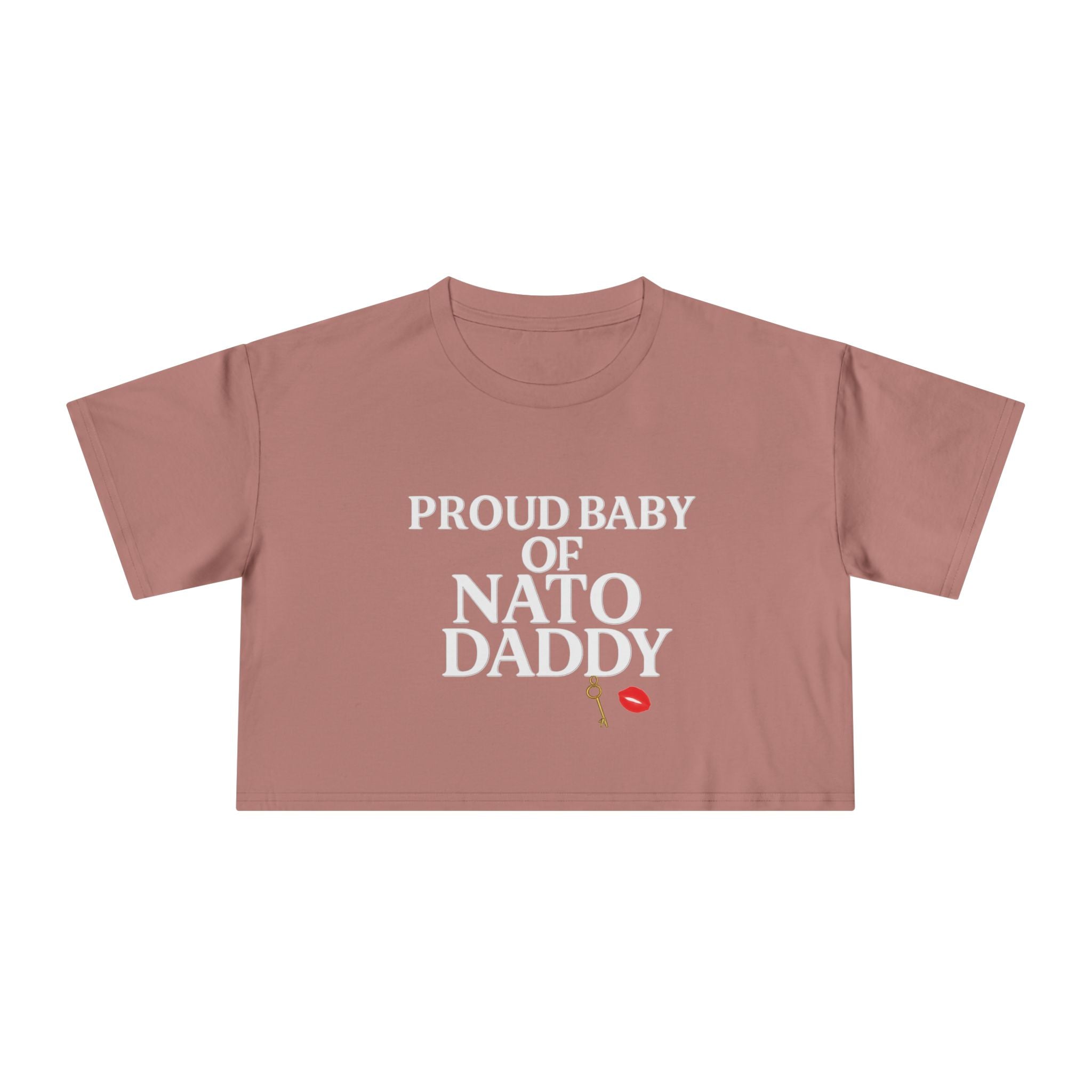 Proud Baby of NATO Daddy Women's Crop Tee, Trendy Graphic Top, Casual Comfort Wear, Cute Gift for Dads