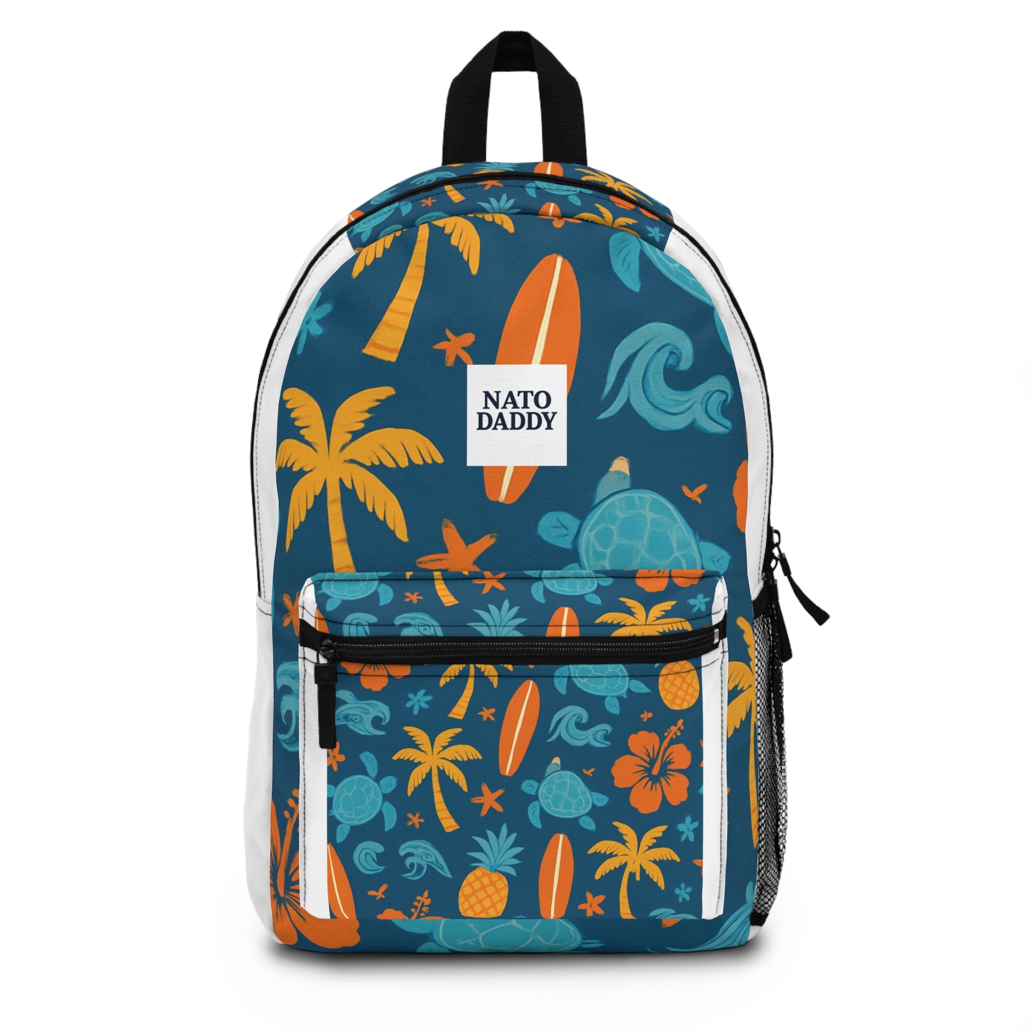 Tropical Surfing Backpack, Beach Luggage, Travel Bag, Customizable School Backpack, Nautical Print Backpack, Gift for Dads