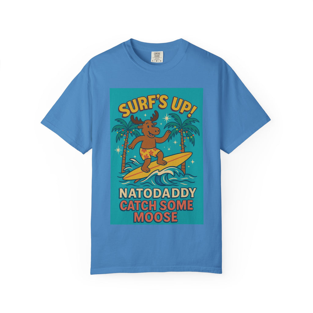 Surf's Up! Moose Surfing T-shirt - Fun Unisex Tee for Dads, Great for Summer, Beach Parties, Vacation, Father's Day, Casual Wear