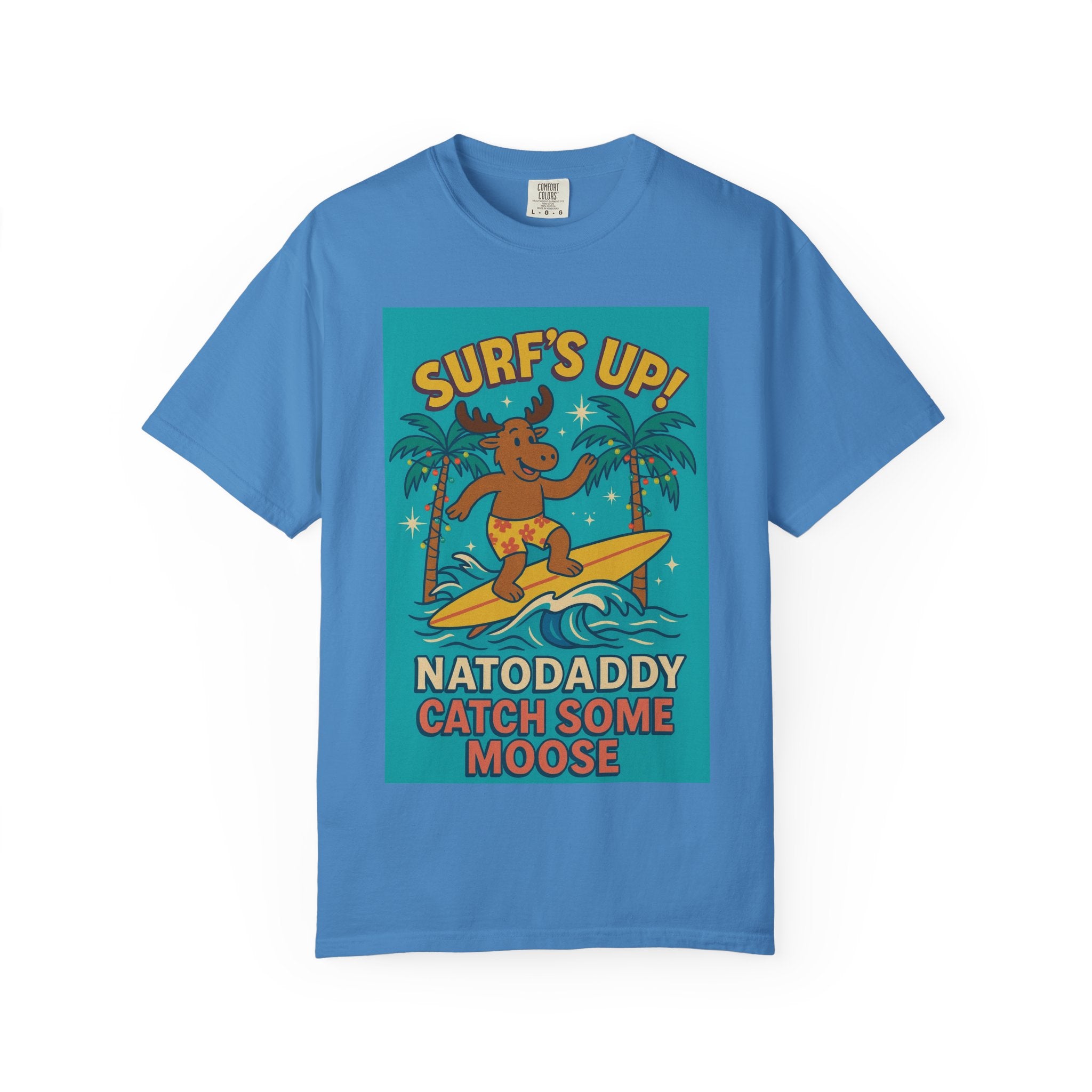 Surf's Up! Moose Surfing T-shirt - Fun Unisex Tee for Dads, Great for Summer, Beach Parties, Vacation, Father's Day, Casual Wear