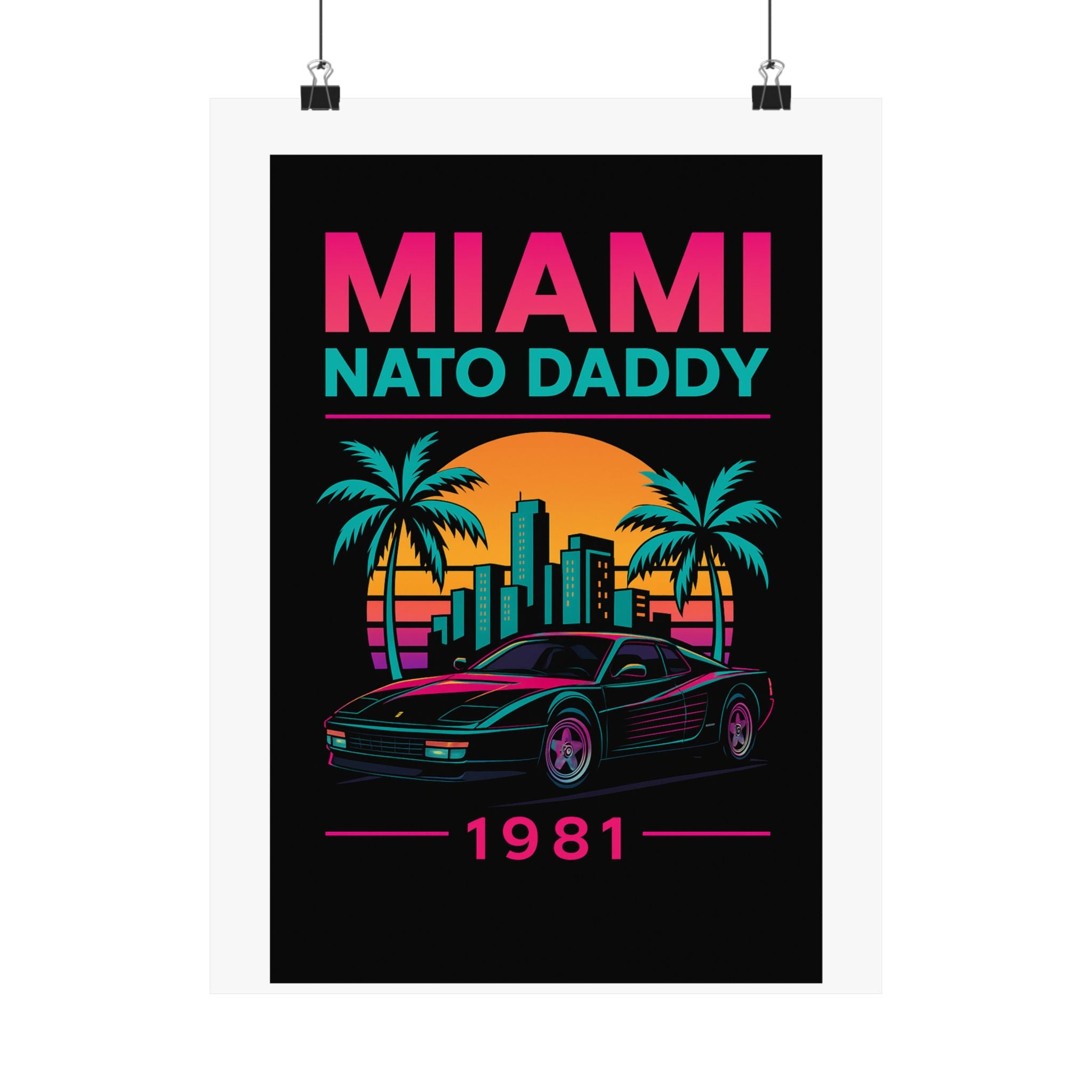 Retro Miami Car Poster, Vintage Wall Art, Tropical Decor, Gift for Car Lovers, Home Office Decoration