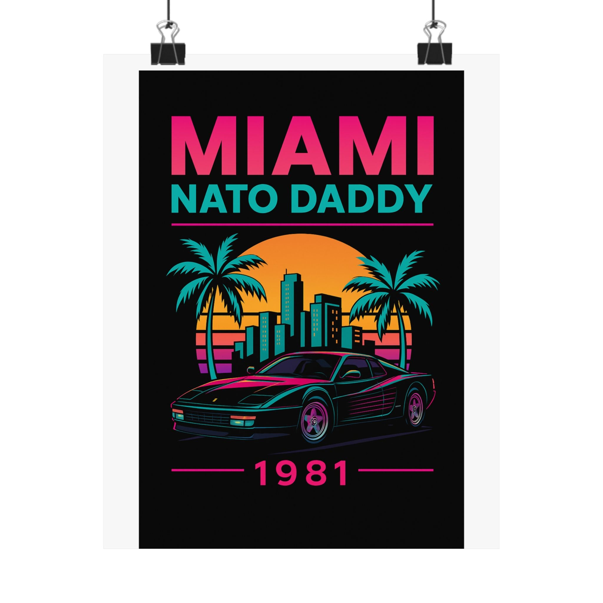 Retro Miami Car Poster, Vintage Wall Art, Tropical Decor, Gift for Car Lovers, Home Office Decoration