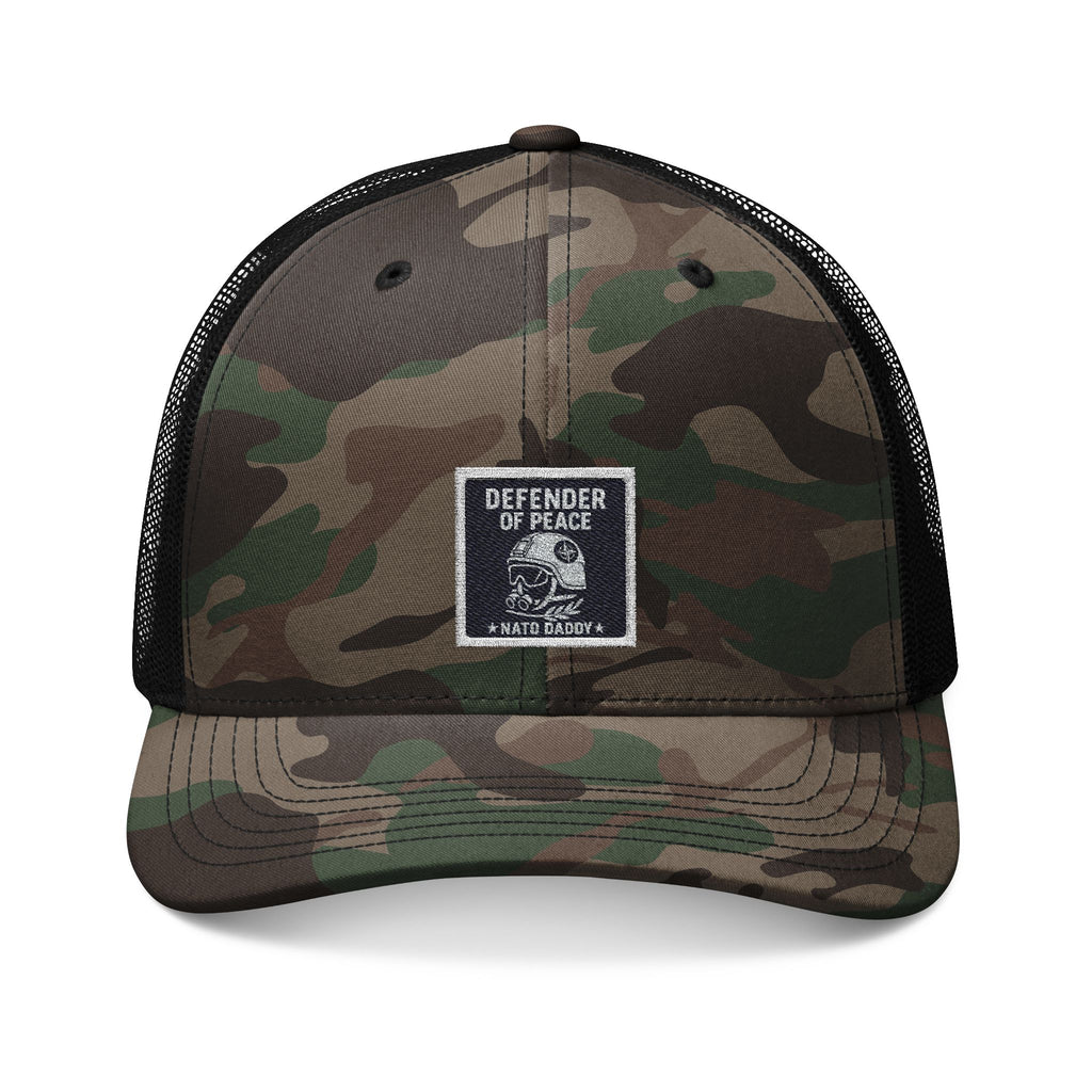 Camouflage Trucker Hat - Defender of Peace Hat for Outdoor Lovers, Fishing, Camping, Military Events, Gifts for Him
