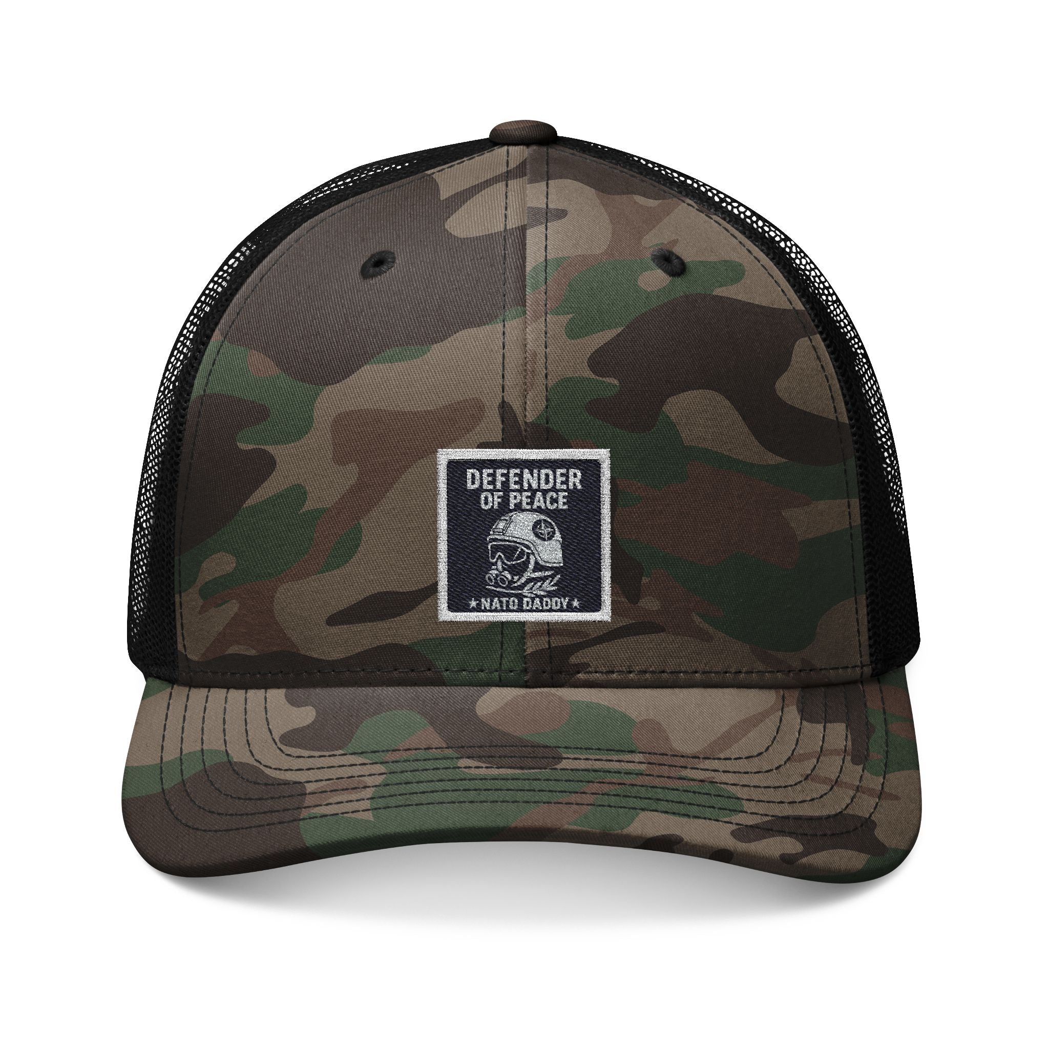 Camouflage Trucker Hat - Defender of Peace Hat for Outdoor Lovers, Fishing, Camping, Military Events, Gifts for Him