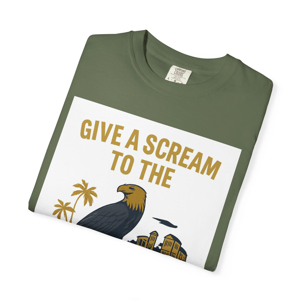 Give a Scream to the Boom Boom Team! Unisex Garment-Dyed T-Shirt, Funny Casual Tee, Gift for Dads, Beachwear, Team Spirit Apparel