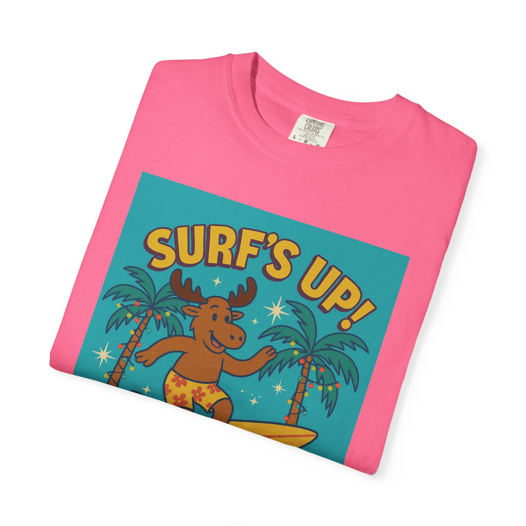 Surf's Up! Moose Surfing T-shirt - Fun Unisex Tee for Dads, Great for Summer, Beach Parties, Vacation, Father's Day, Casual Wear