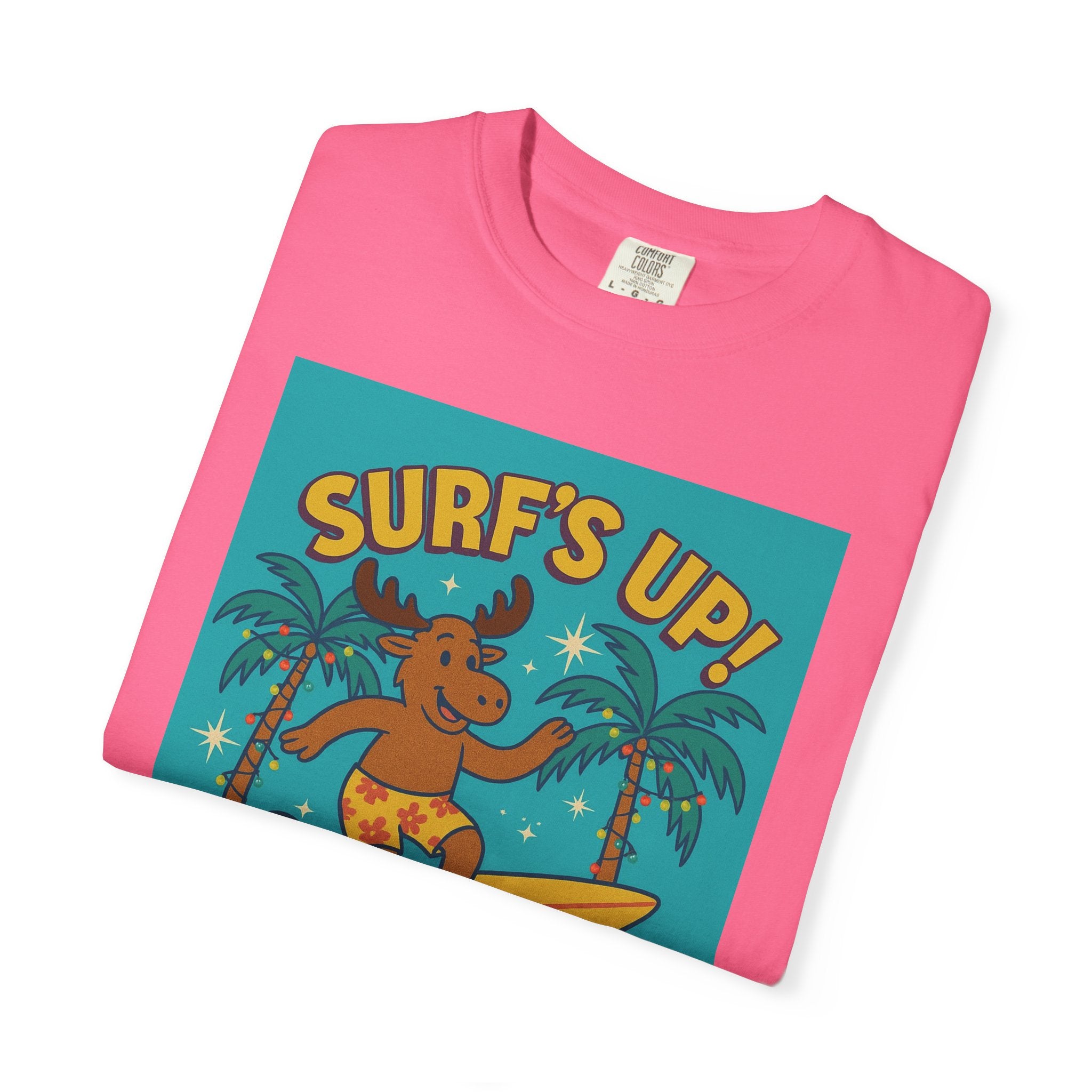 Surf's Up! Moose Surfing T-shirt - Fun Unisex Tee for Dads, Great for Summer, Beach Parties, Vacation, Father's Day, Casual Wear
