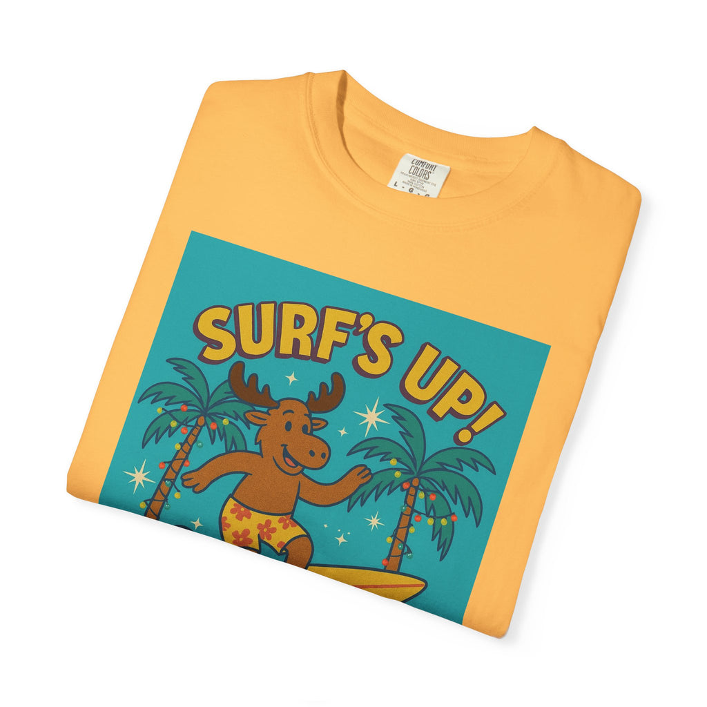 Surf's Up! Moose Surfing T-shirt - Fun Unisex Tee for Dads, Great for Summer, Beach Parties, Vacation, Father's Day, Casual Wear