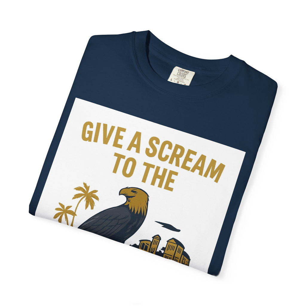 Give a Scream to the Boom Boom Team! Unisex Garment-Dyed T-Shirt, Funny Casual Tee, Gift for Dads, Beachwear, Team Spirit Apparel