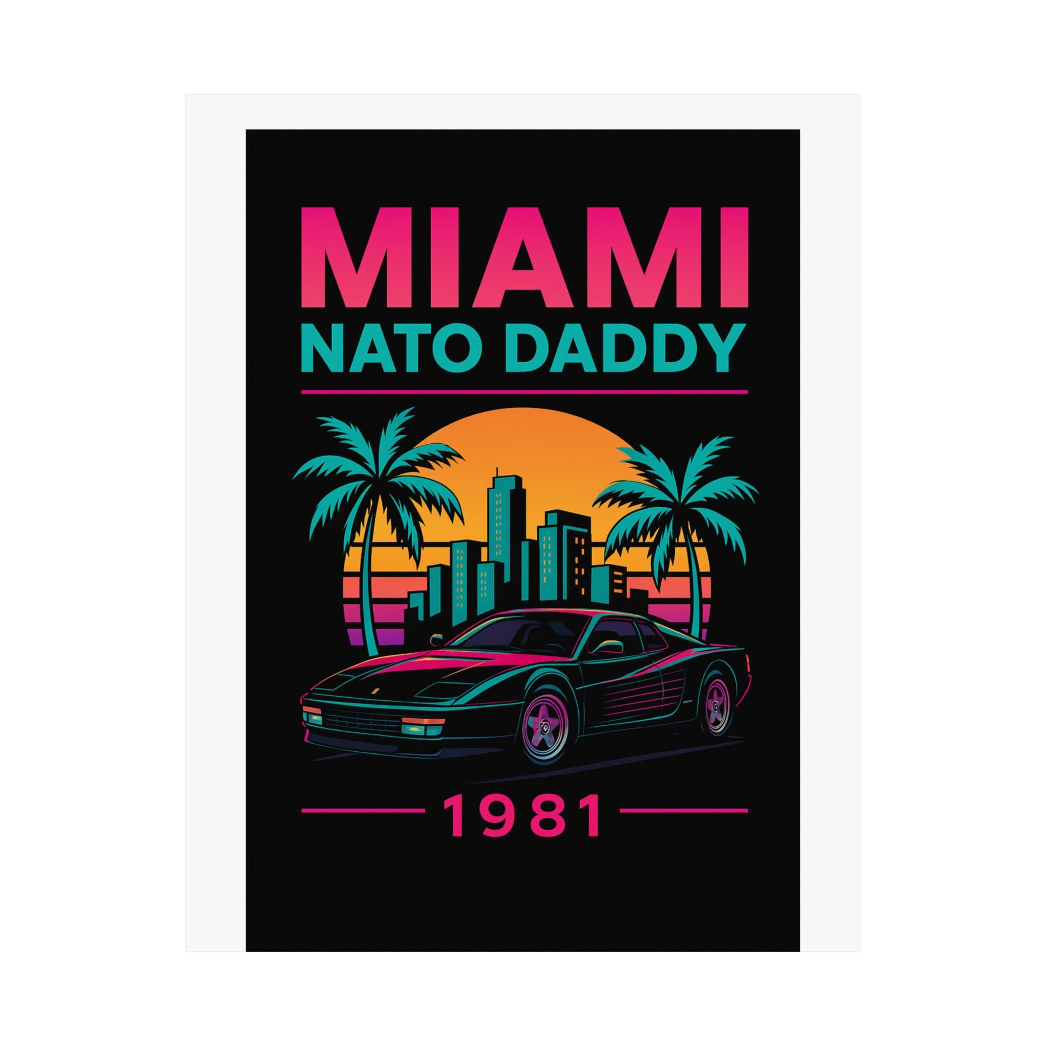 Retro Miami Car Poster, Vintage Wall Art, Tropical Decor, Gift for Car Lovers, Home Office Decoration