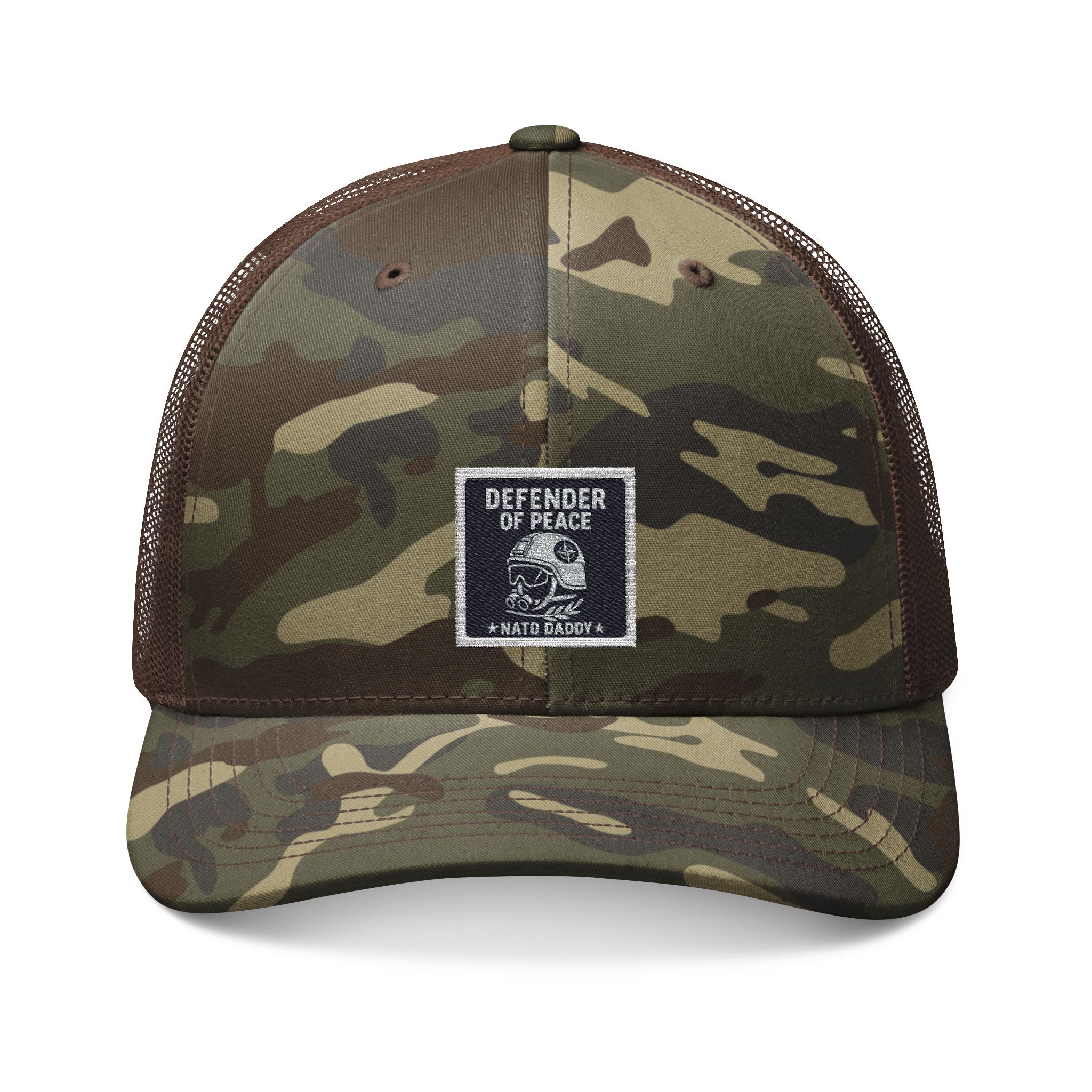 Camouflage Trucker Hat - Defender of Peace Hat for Outdoor Lovers, Fishing, Camping, Military Events, Gifts for Him