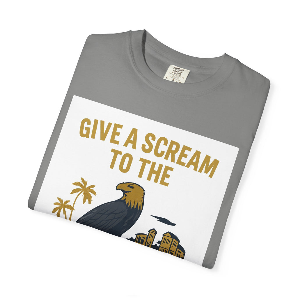 Give a Scream to the Boom Boom Team! Unisex Garment-Dyed T-Shirt, Funny Casual Tee, Gift for Dads, Beachwear, Team Spirit Apparel