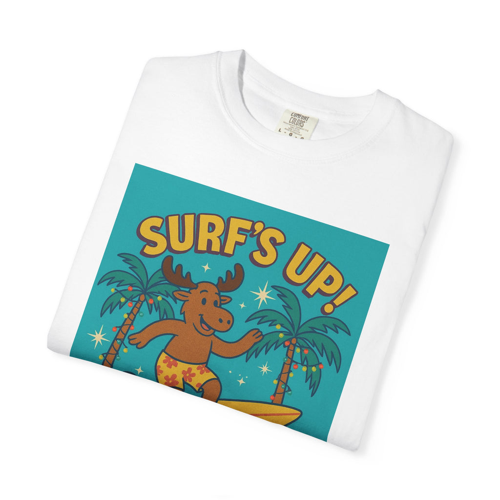 Surf's Up! Moose Surfing T-shirt - Fun Unisex Tee for Dads, Great for Summer, Beach Parties, Vacation, Father's Day, Casual Wear