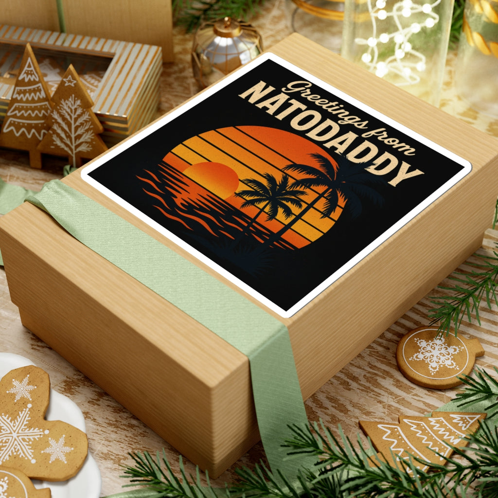 Tropical Sunset Kiss-Cut Stickers, Vinyl Decals, Laptop Stickers, Summer Vibe Decor, Greetings from Natodaddy, Travel Enthusiast Gifts