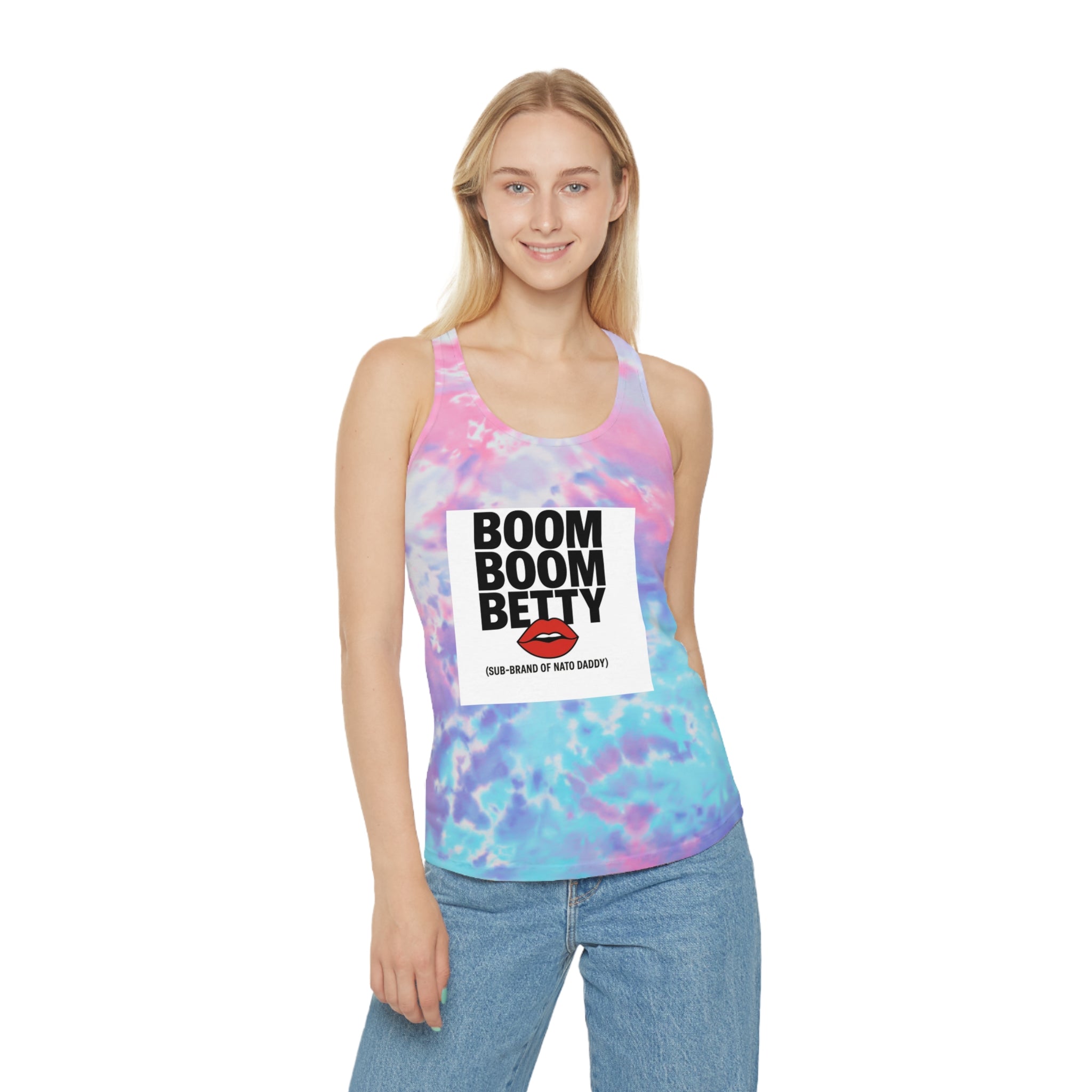 BOOM BOOM BETTY Tie Dye Racerback Tank Top - Summer Vibes, Beachwear, Festival Outfit, Casual Wear, Gift for Her