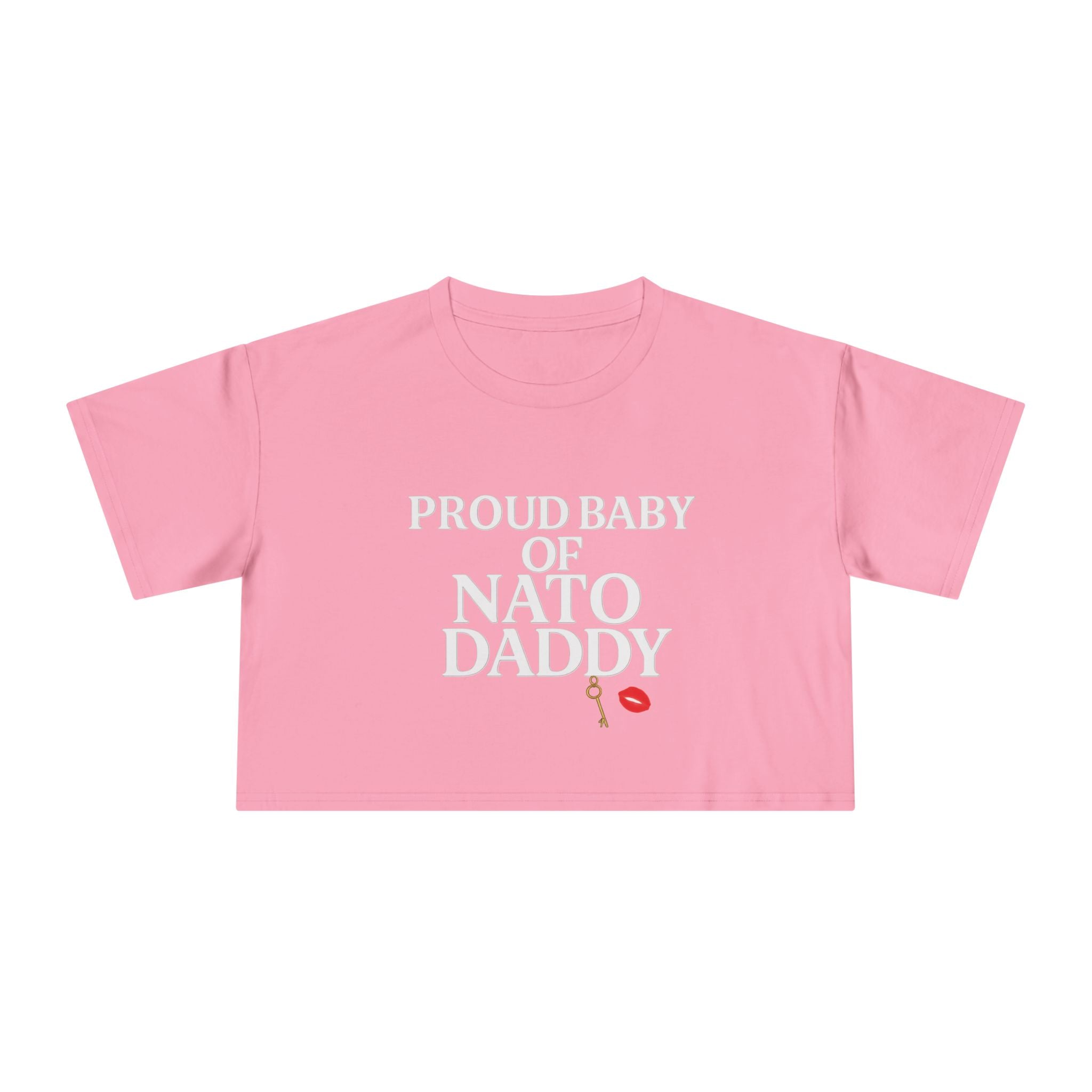 Proud Baby of NATO Daddy Women's Crop Tee, Trendy Graphic Top, Casual Comfort Wear, Cute Gift for Dads