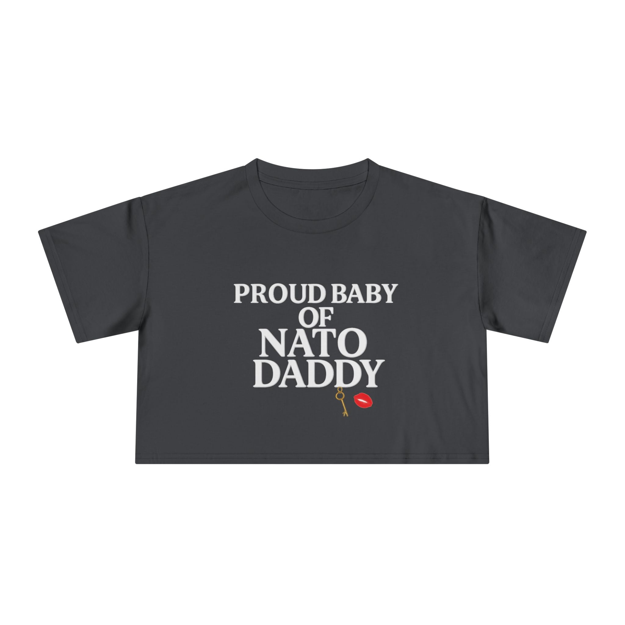 Proud Baby of NATO Daddy Women's Crop Tee, Trendy Graphic Top, Casual Comfort Wear, Cute Gift for Dads