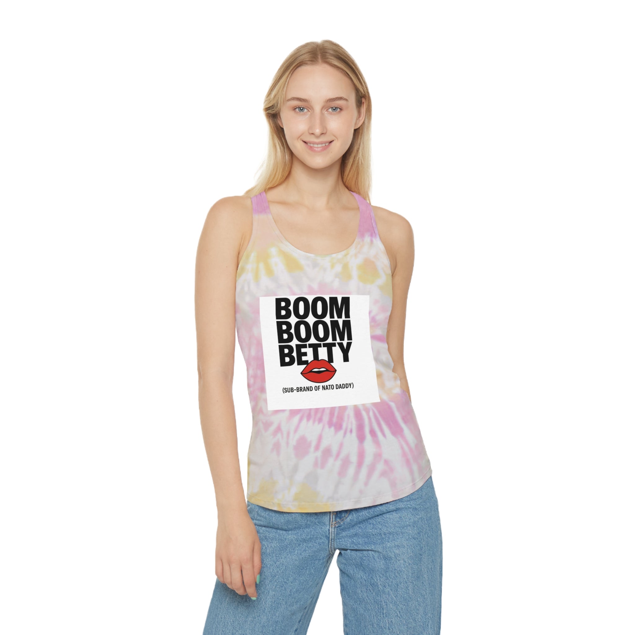 BOOM BOOM BETTY Tie Dye Racerback Tank Top - Summer Vibes, Beachwear, Festival Outfit, Casual Wear, Gift for Her
