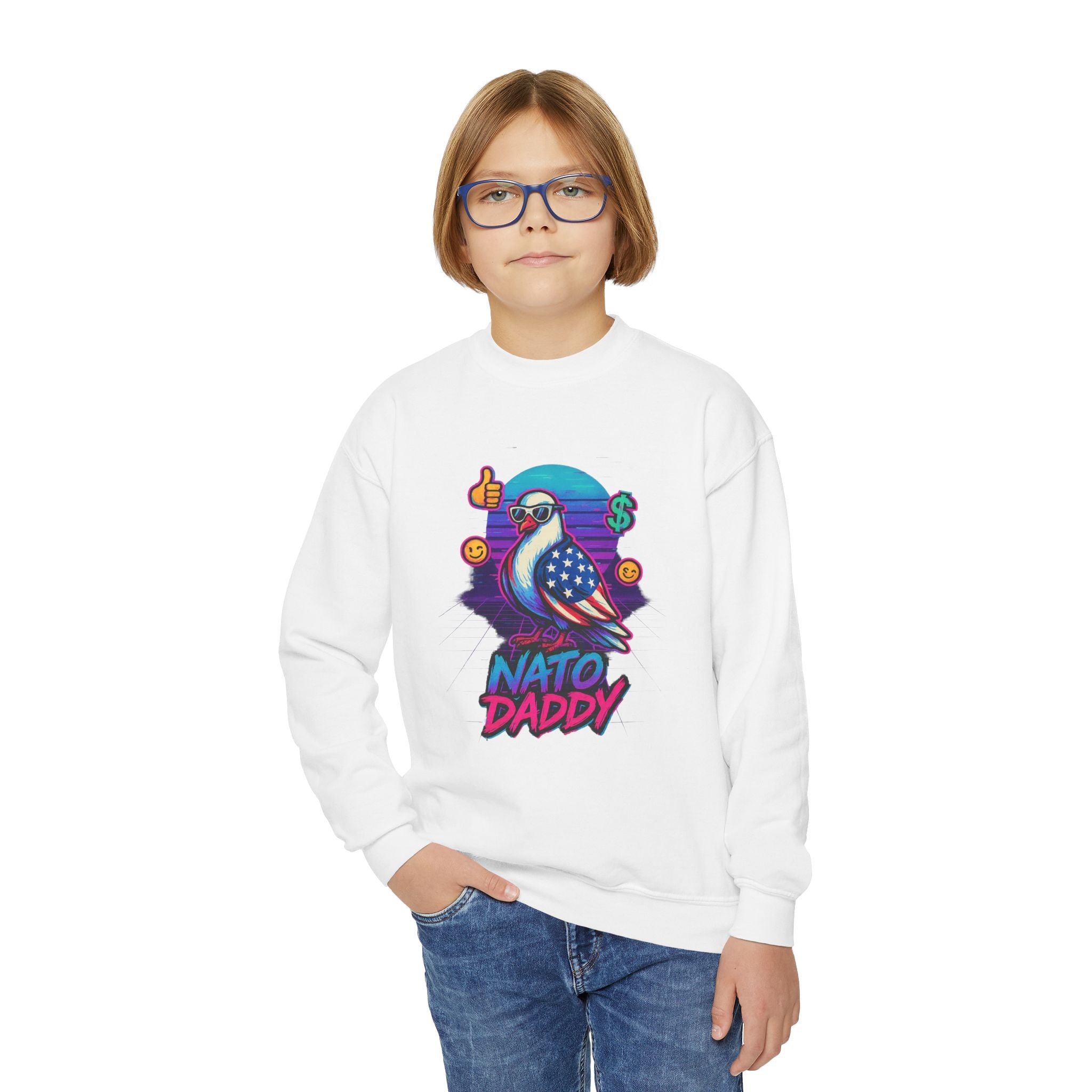 Hip Retro Youth Crewneck Sweatshirt with Fun NATO DADDY Design, Stylish Streetwear, Gift Idea for Kids, Cool Casual Wear, Trendy [...]