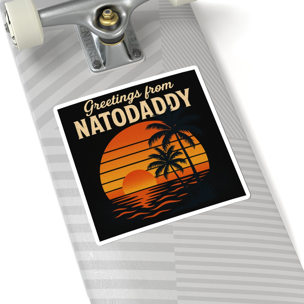 Tropical Sunset Kiss-Cut Stickers, Vinyl Decals, Laptop Stickers, Summer Vibe Decor, Greetings from Natodaddy, Travel Enthusiast Gifts