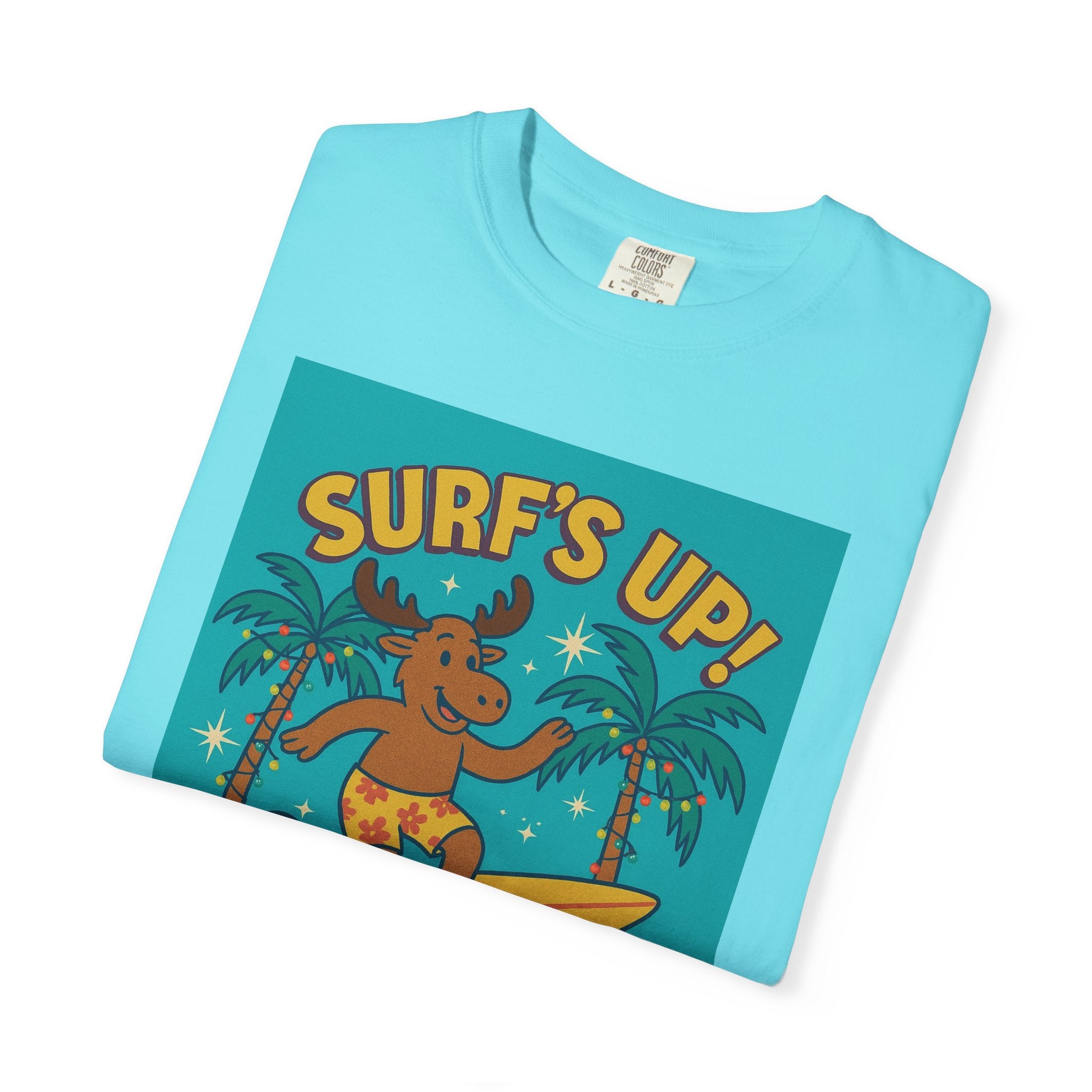 Surf's Up! Moose Surfing T-shirt - Fun Unisex Tee for Dads, Great for Summer, Beach Parties, Vacation, Father's Day, Casual Wear