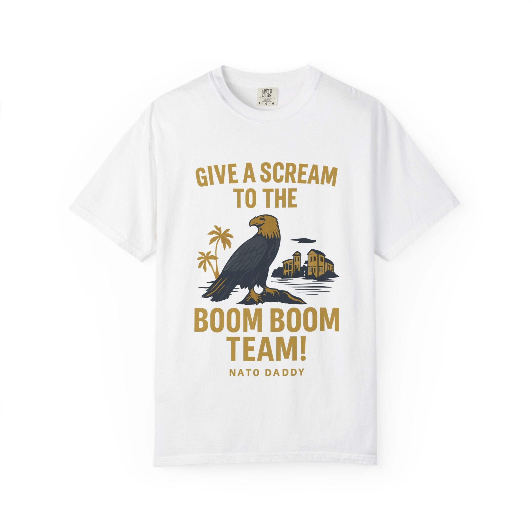 Give a Scream to the Boom Boom Team! Unisex Garment-Dyed T-Shirt, Funny Casual Tee, Gift for Dads, Beachwear, Team Spirit Apparel