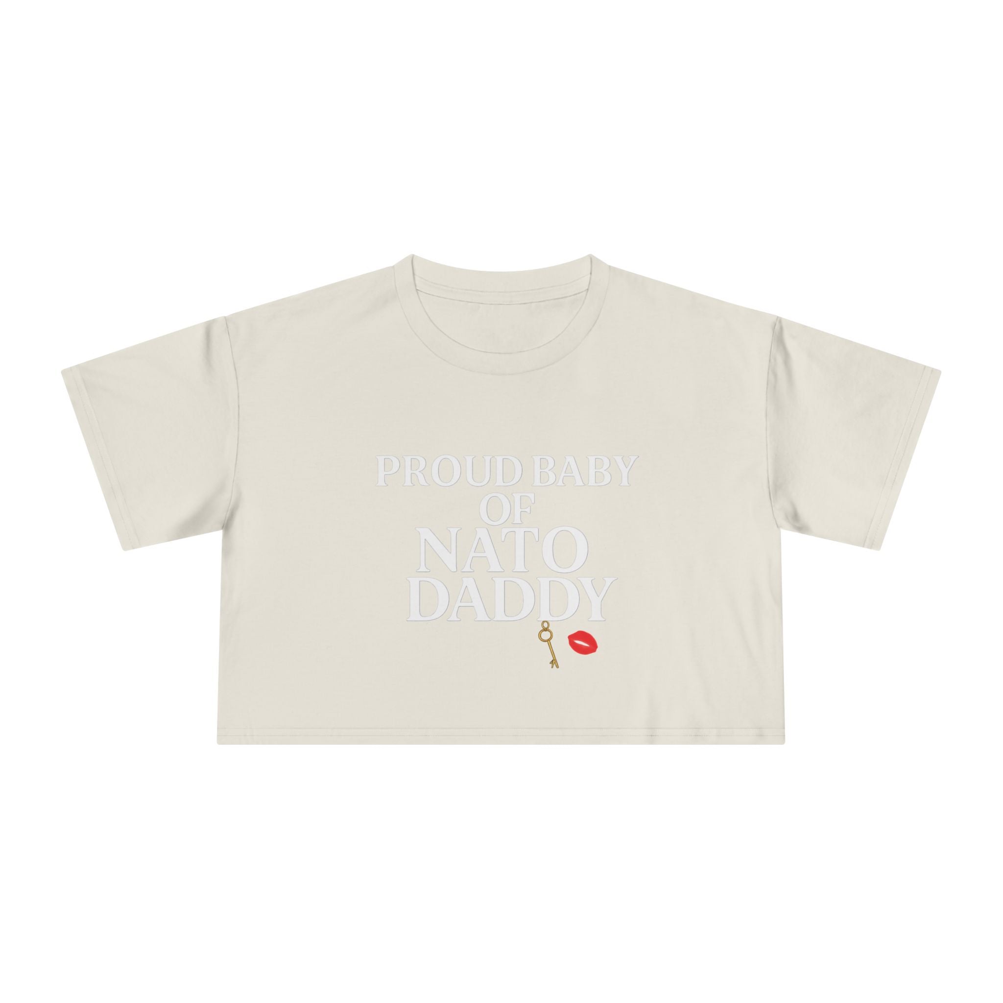 Proud Baby of NATO Daddy Women's Crop Tee, Trendy Graphic Top, Casual Comfort Wear, Cute Gift for Dads