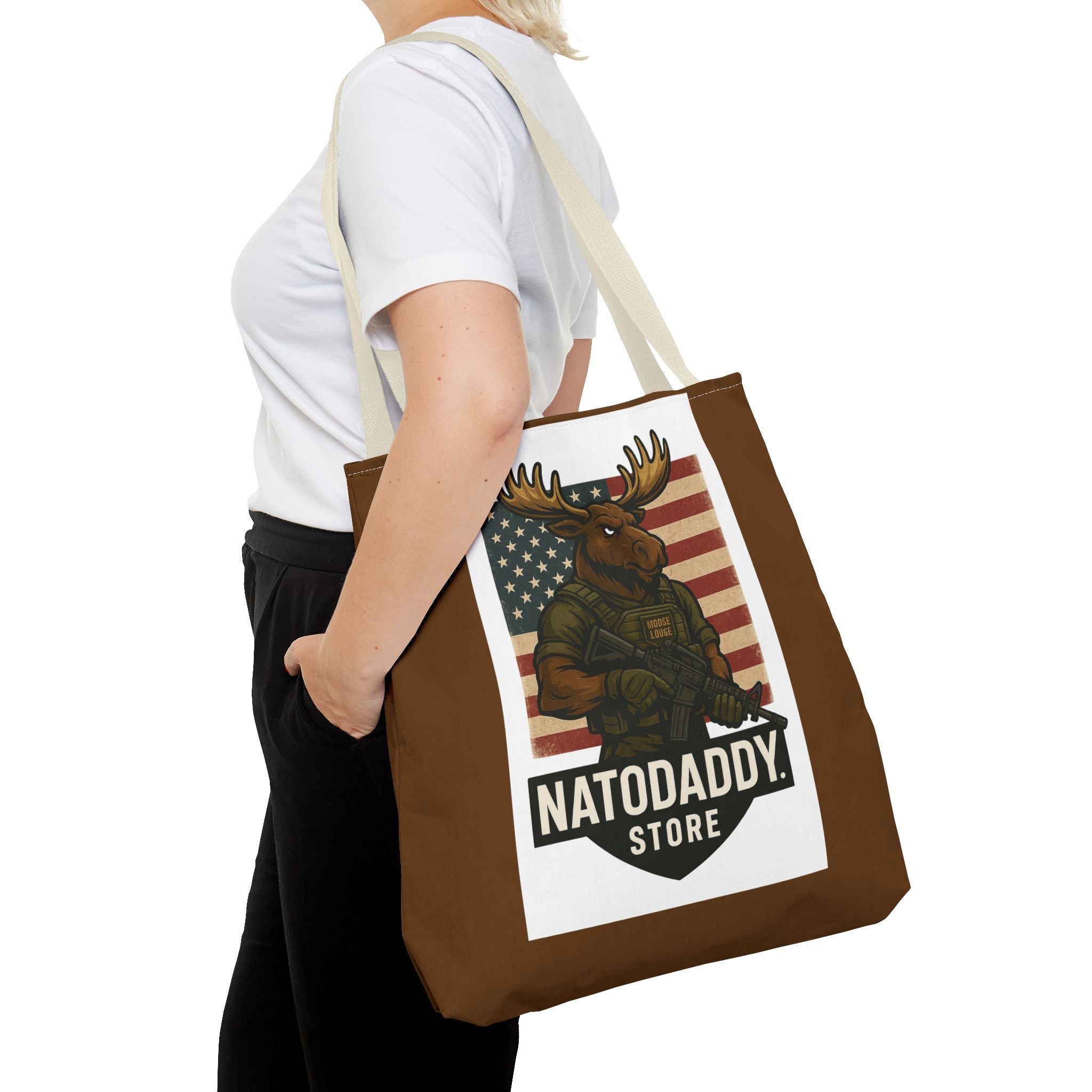 Patriotic Moose Tote Bag - Ideal for Military Pride, Gift for Outdoors Lovers, Statement Bag, Everyday Use, Travel Essentials