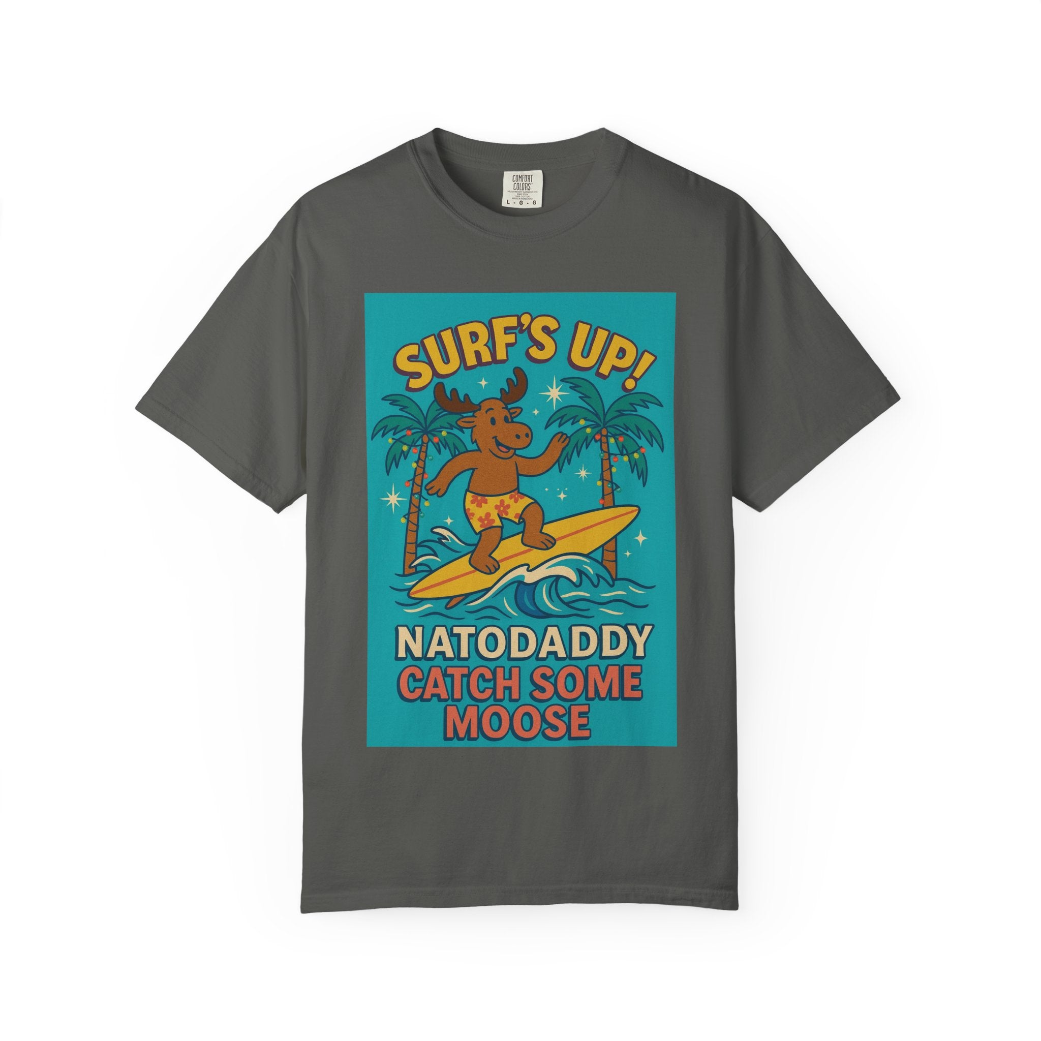 Surf's Up! Moose Surfing T-shirt - Fun Unisex Tee for Dads, Great for Summer, Beach Parties, Vacation, Father's Day, Casual Wear
