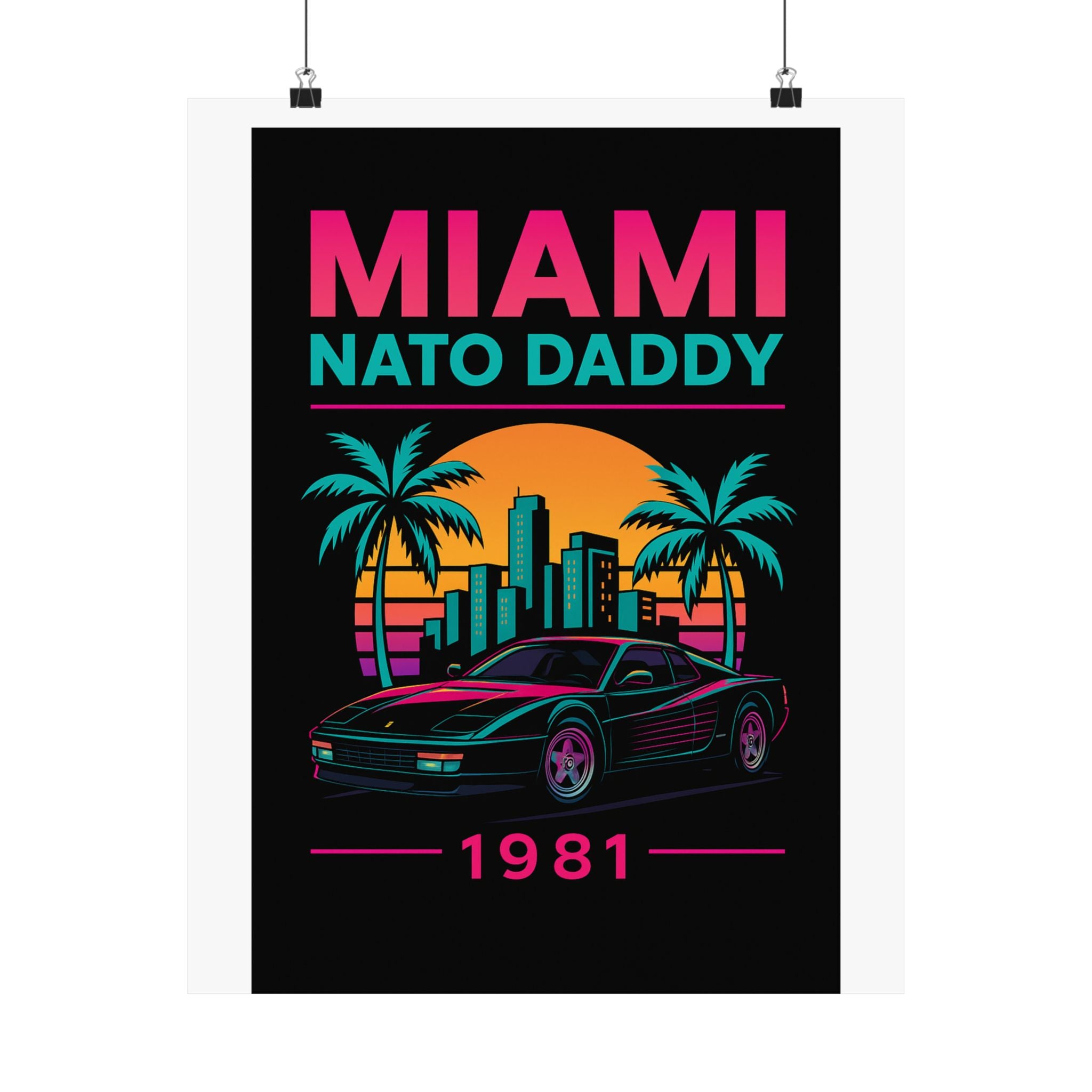 Retro Miami Car Poster, Vintage Wall Art, Tropical Decor, Gift for Car Lovers, Home Office Decoration