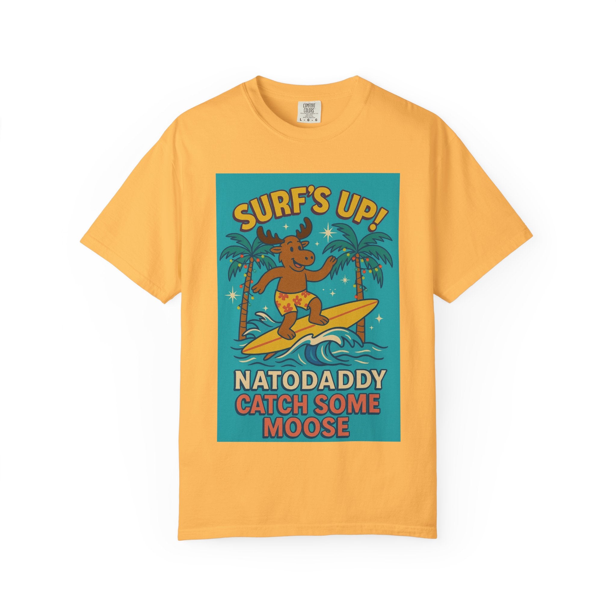 Surf's Up! Moose Surfing T-shirt - Fun Unisex Tee for Dads, Great for Summer, Beach Parties, Vacation, Father's Day, Casual Wear