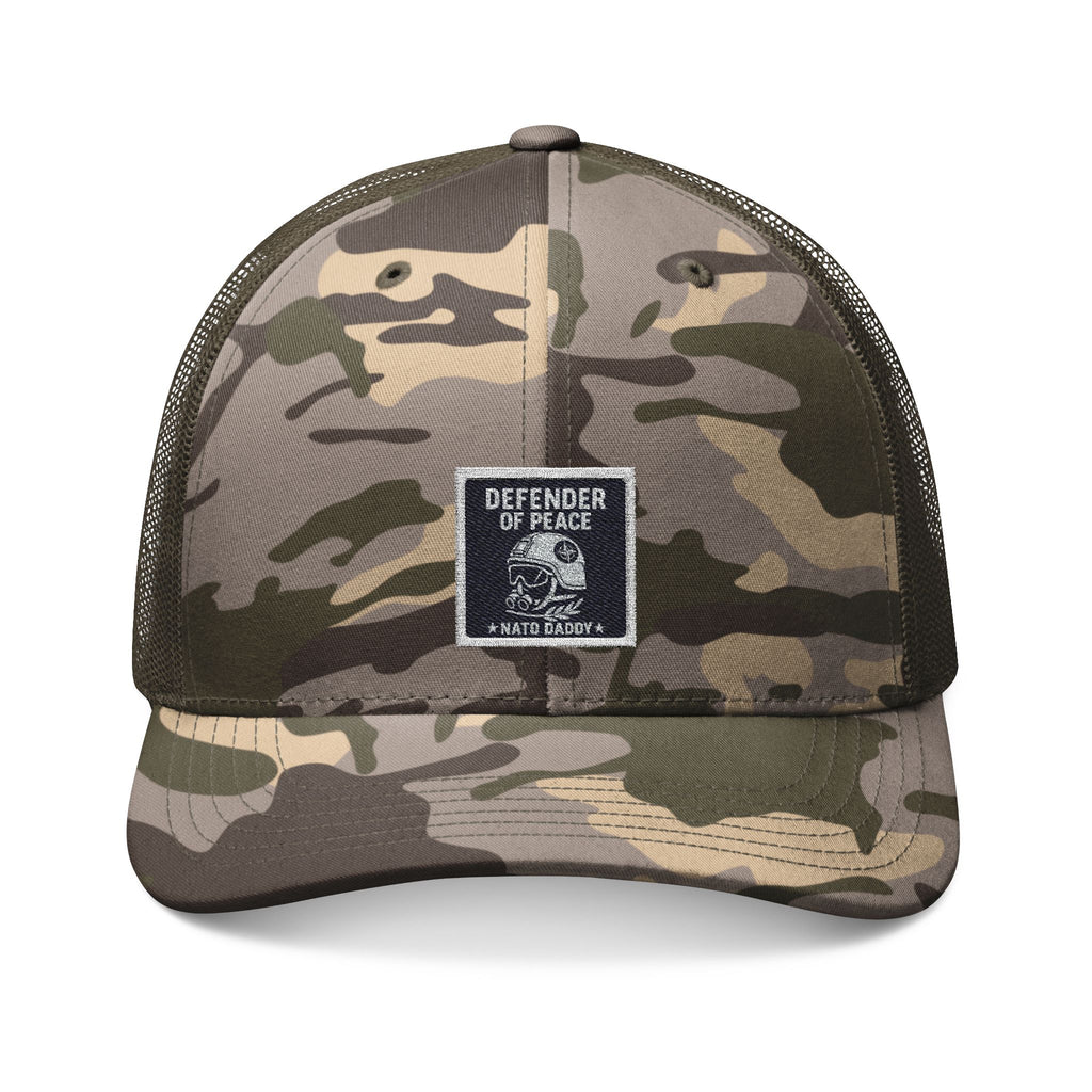 Camouflage Trucker Hat - Defender of Peace Hat for Outdoor Lovers, Fishing, Camping, Military Events, Gifts for Him