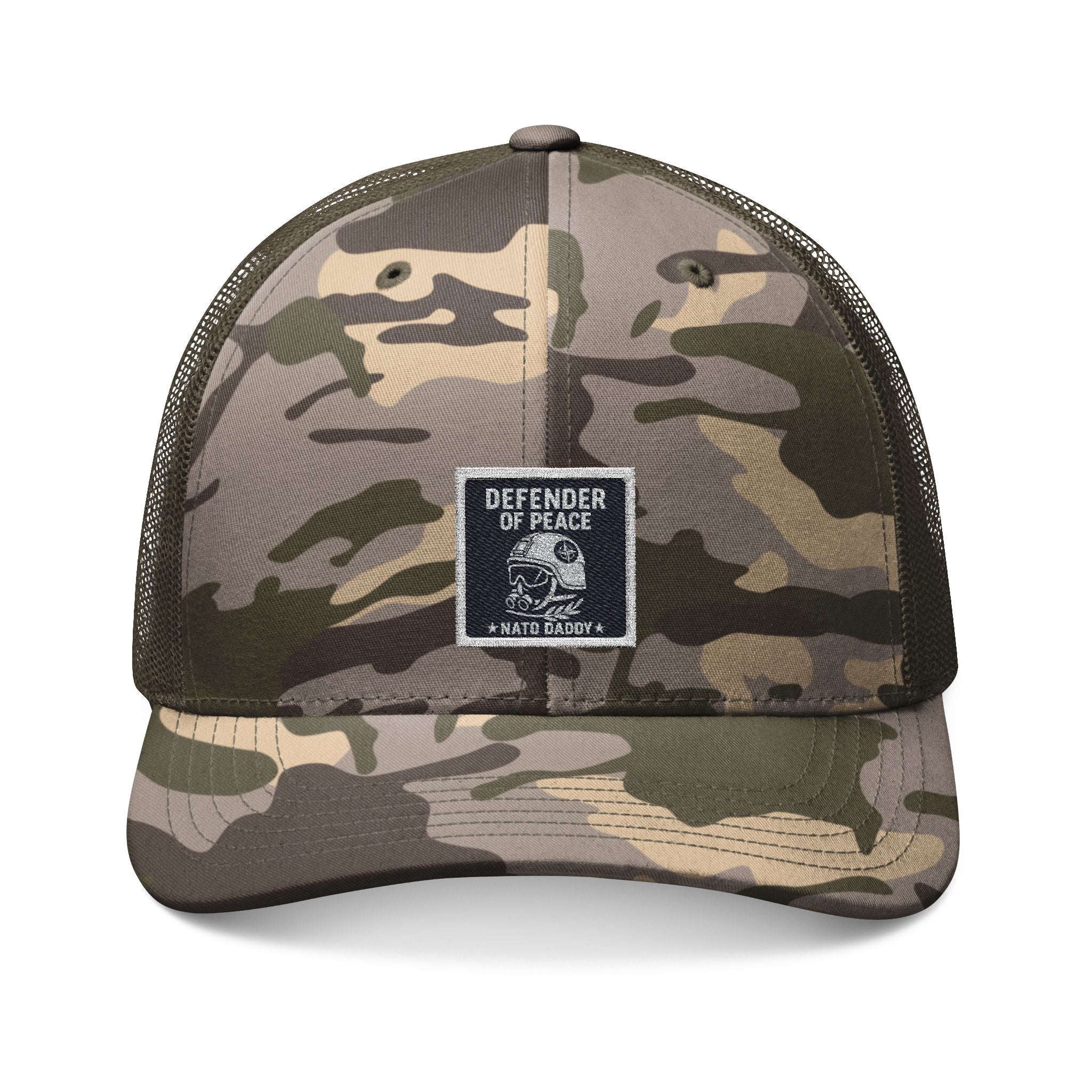 Camouflage Trucker Hat - Defender of Peace Hat for Outdoor Lovers, Fishing, Camping, Military Events, Gifts for Him