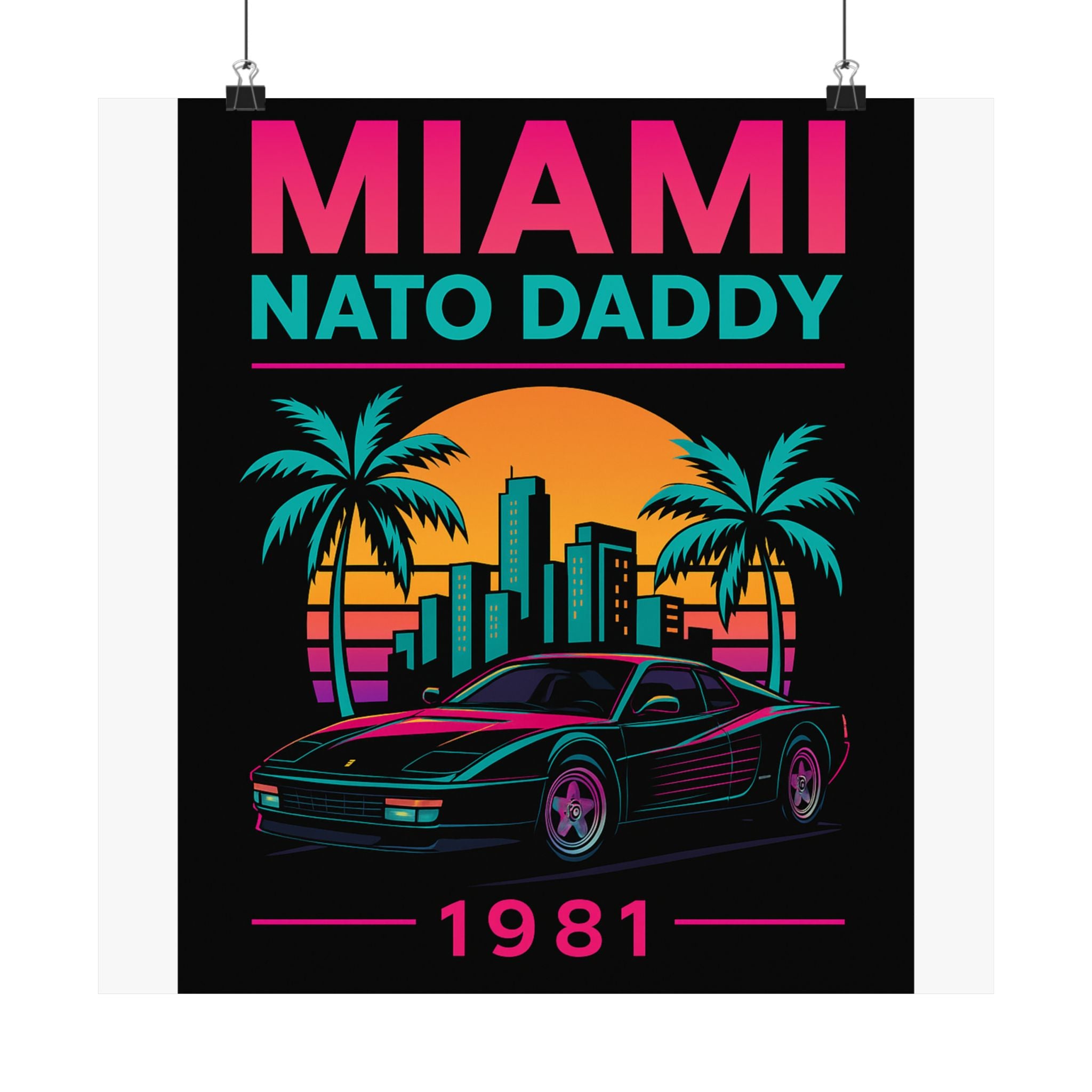 Retro Miami Car Poster, Vintage Wall Art, Tropical Decor, Gift for Car Lovers, Home Office Decoration