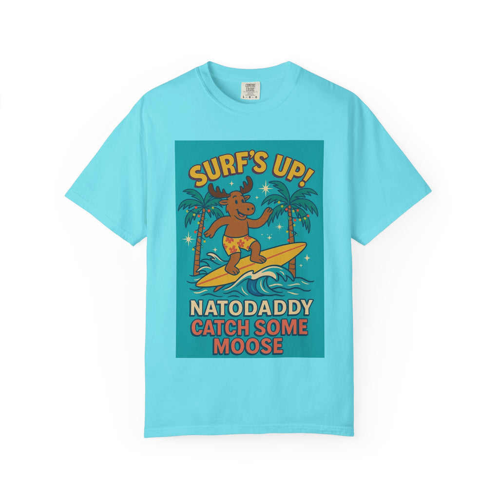 Surf's Up! Moose Surfing T-shirt - Fun Unisex Tee for Dads, Great for Summer, Beach Parties, Vacation, Father's Day, Casual Wear