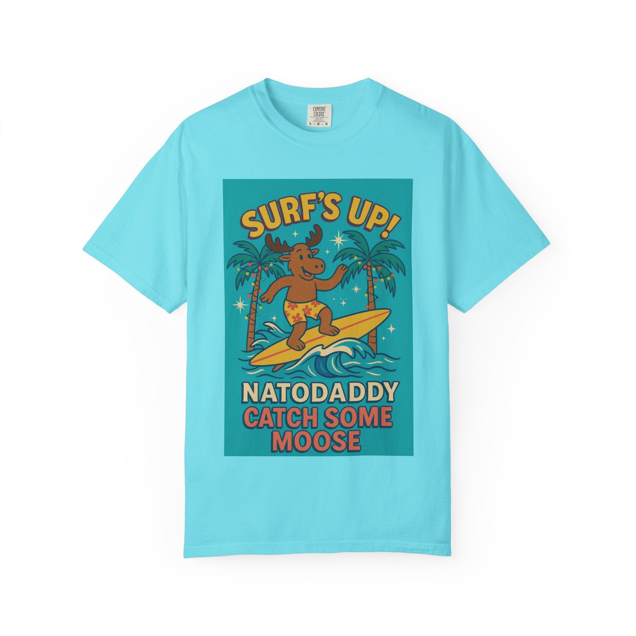 Surf's Up! Moose Surfing T-shirt - Fun Unisex Tee for Dads, Great for Summer, Beach Parties, Vacation, Father's Day, Casual Wear