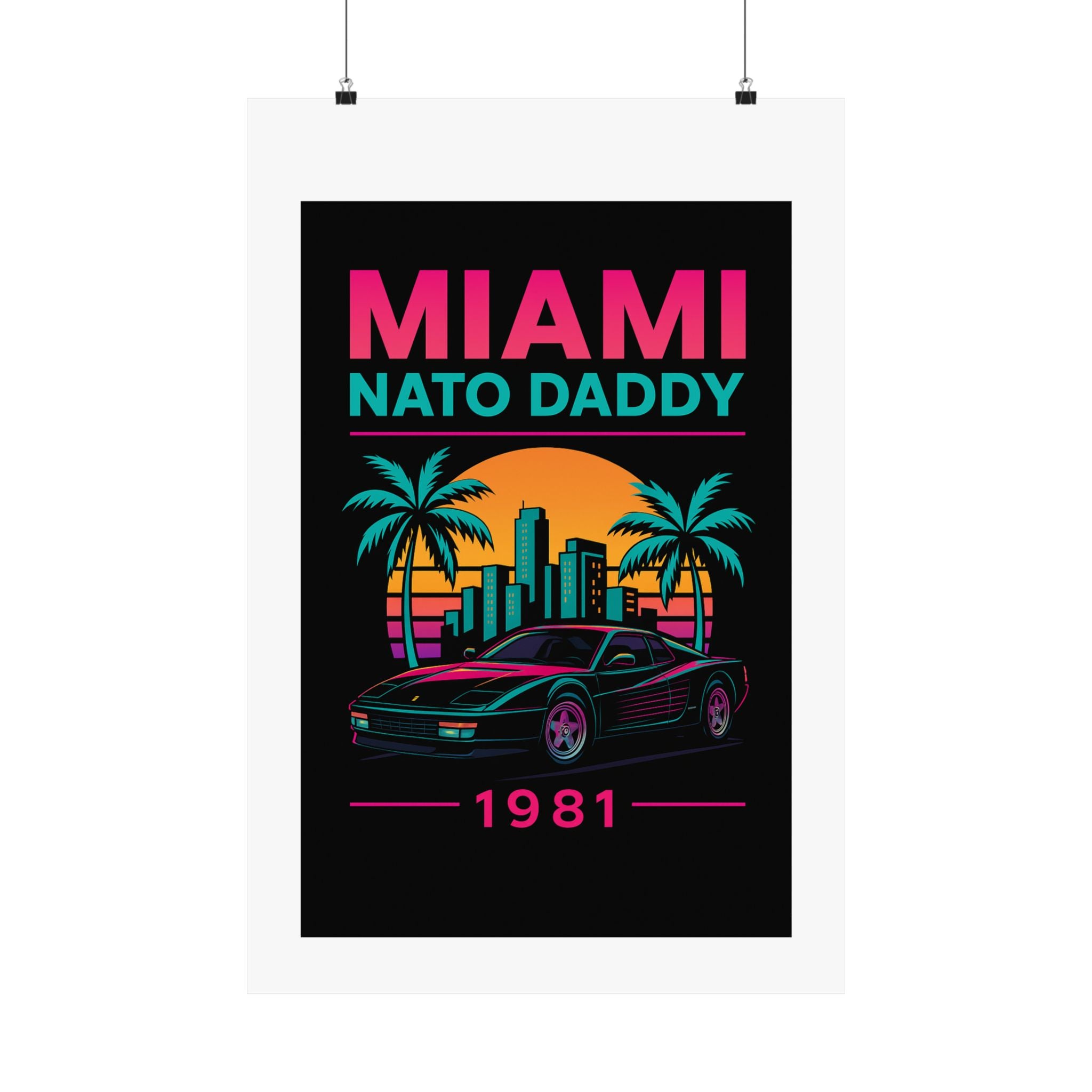 Retro Miami Car Poster, Vintage Wall Art, Tropical Decor, Gift for Car Lovers, Home Office Decoration