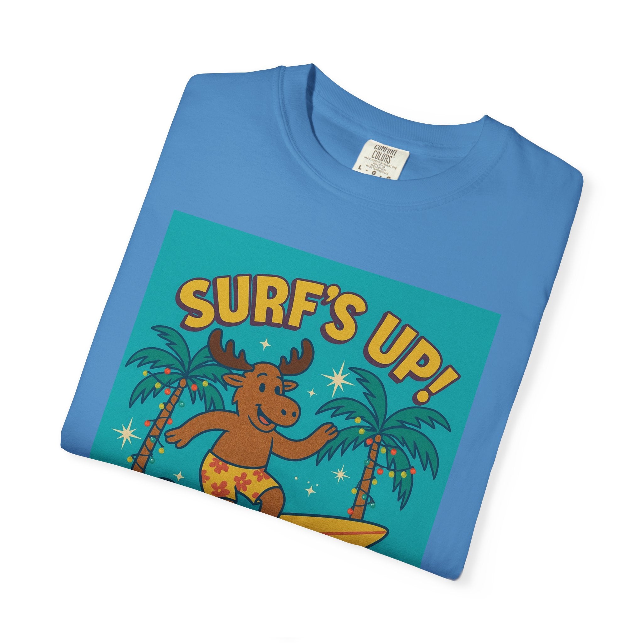 Surf's Up! Moose Surfing T-shirt - Fun Unisex Tee for Dads, Great for Summer, Beach Parties, Vacation, Father's Day, Casual Wear