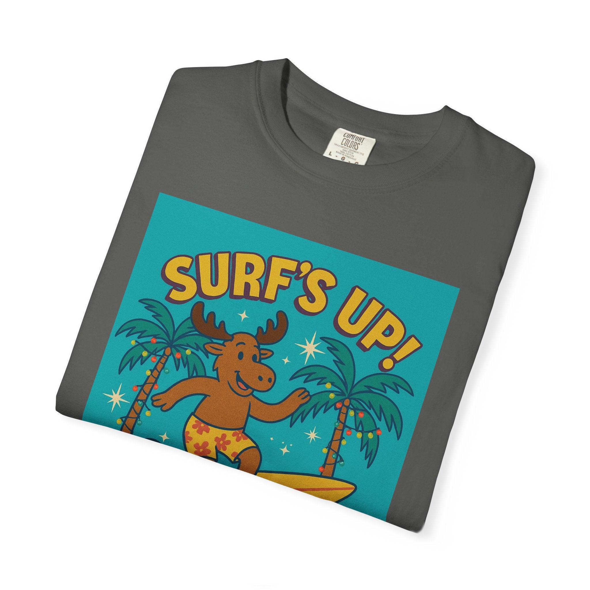 Surf's Up! Moose Surfing T-shirt - Fun Unisex Tee for Dads, Great for Summer, Beach Parties, Vacation, Father's Day, Casual Wear