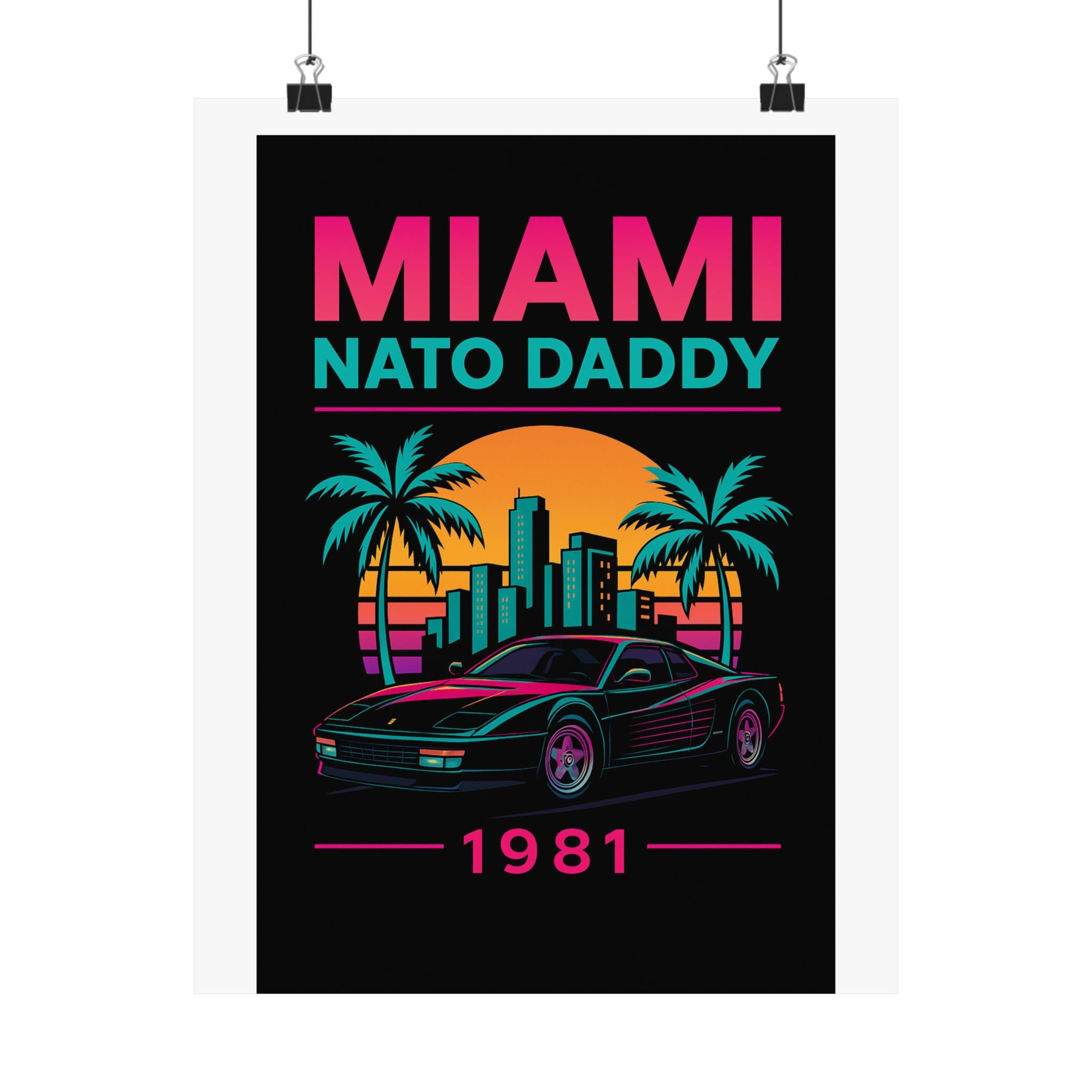 Retro Miami Car Poster, Vintage Wall Art, Tropical Decor, Gift for Car Lovers, Home Office Decoration