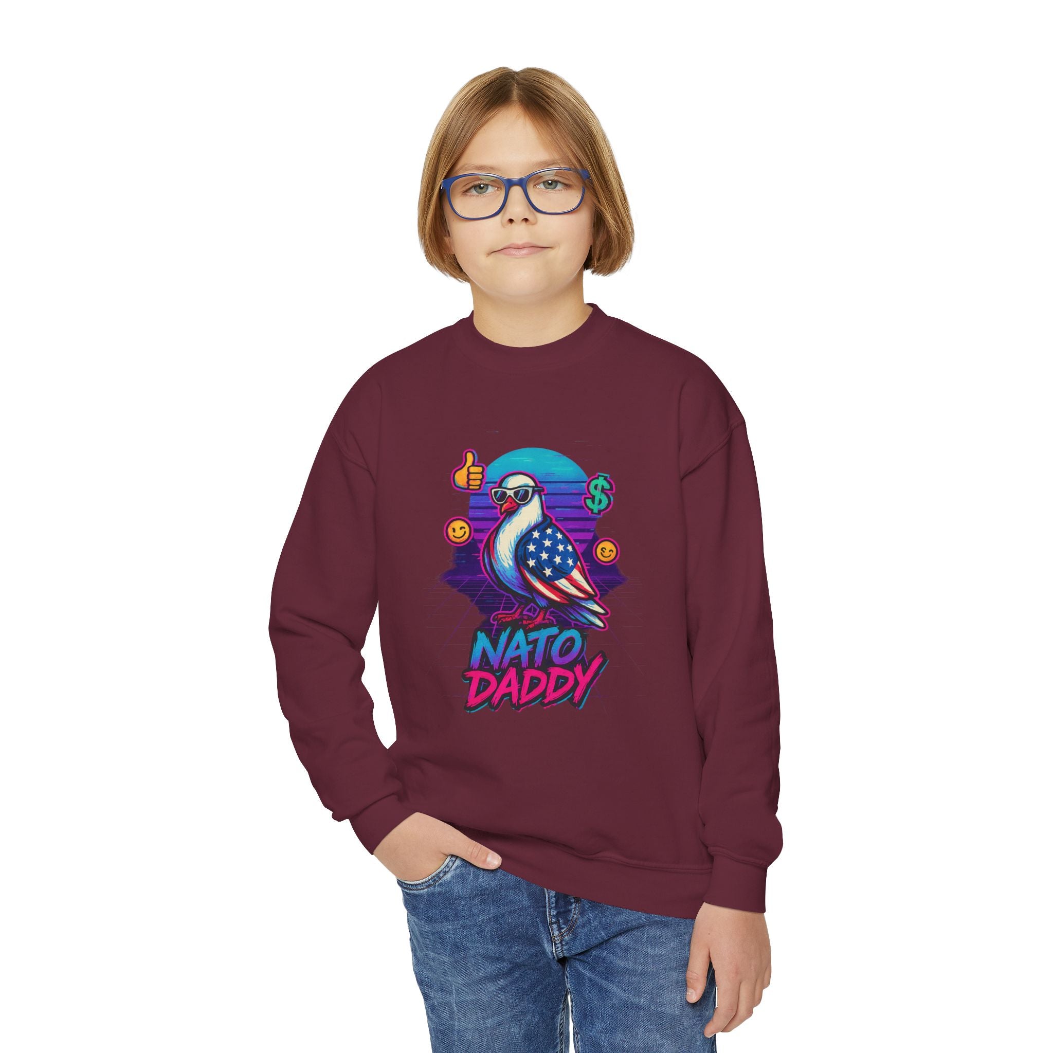 Hip Retro Youth Crewneck Sweatshirt with Fun NATO DADDY Design, Stylish Streetwear, Gift Idea for Kids, Cool Casual Wear, Trendy [...]