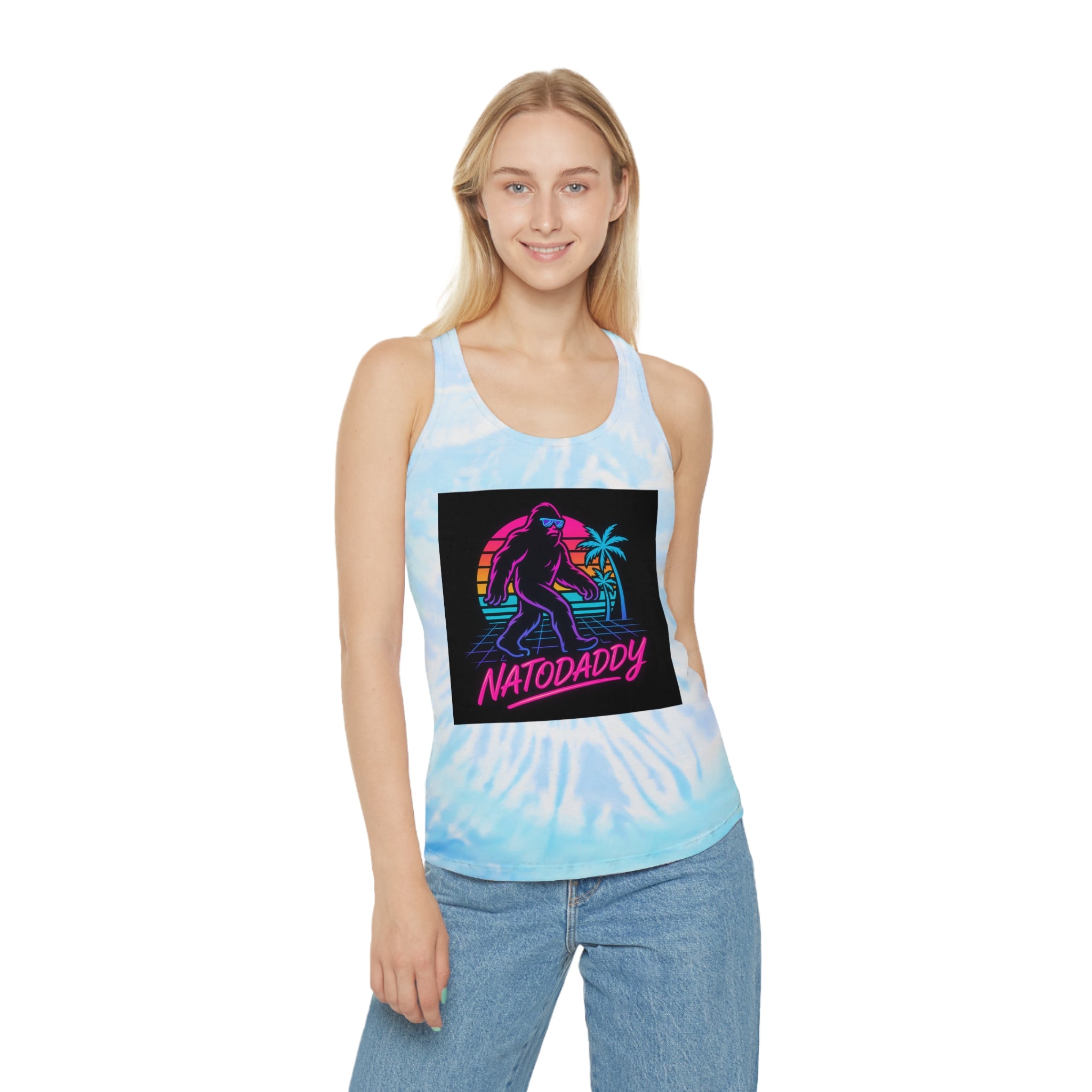 Retro Tie Dye Racerback Tank Top, Summer Workout Top, Beachwear, Vacation Essential, Gift for Dad, Festival Outfit